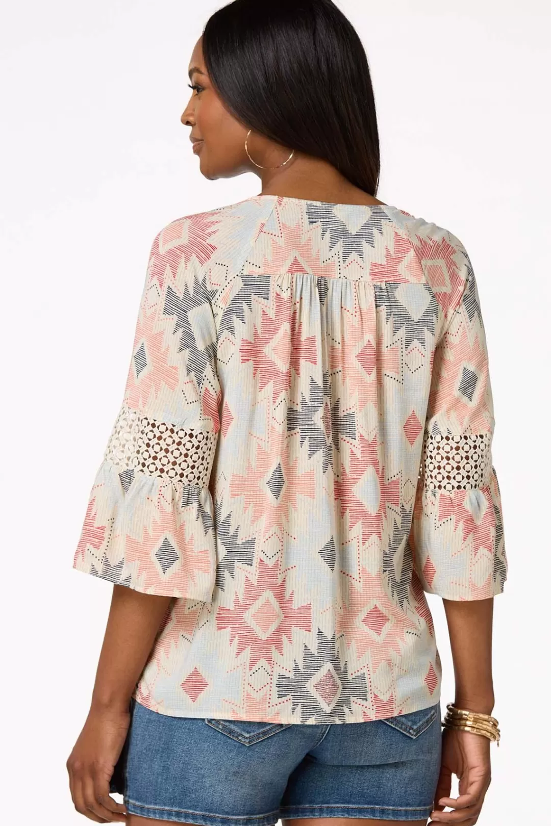 Cato Tops | Aztec Bell Sleeve Top