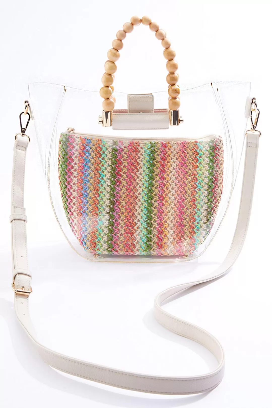 Cato Handbags | Beaded Handle Lucite Satchel Set