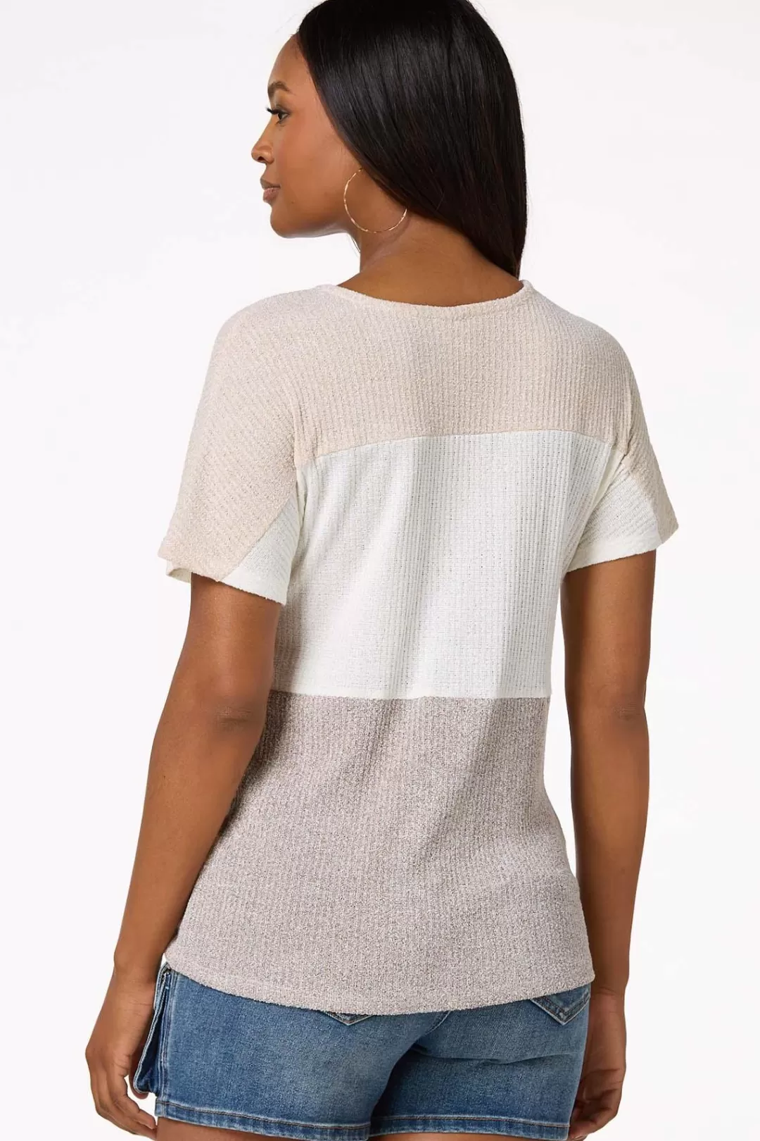 Cato Tops | Beige Colorblock Top