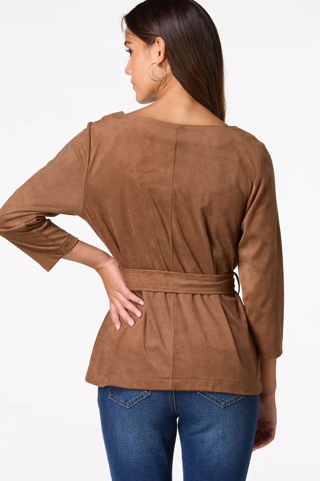 Cato Tops | Belted Faux Suede Top