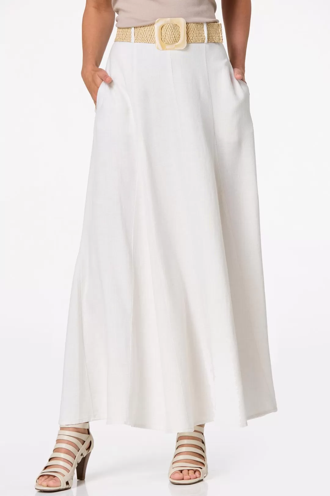 Cato Skirts | Belted Linen Maxi Skirt