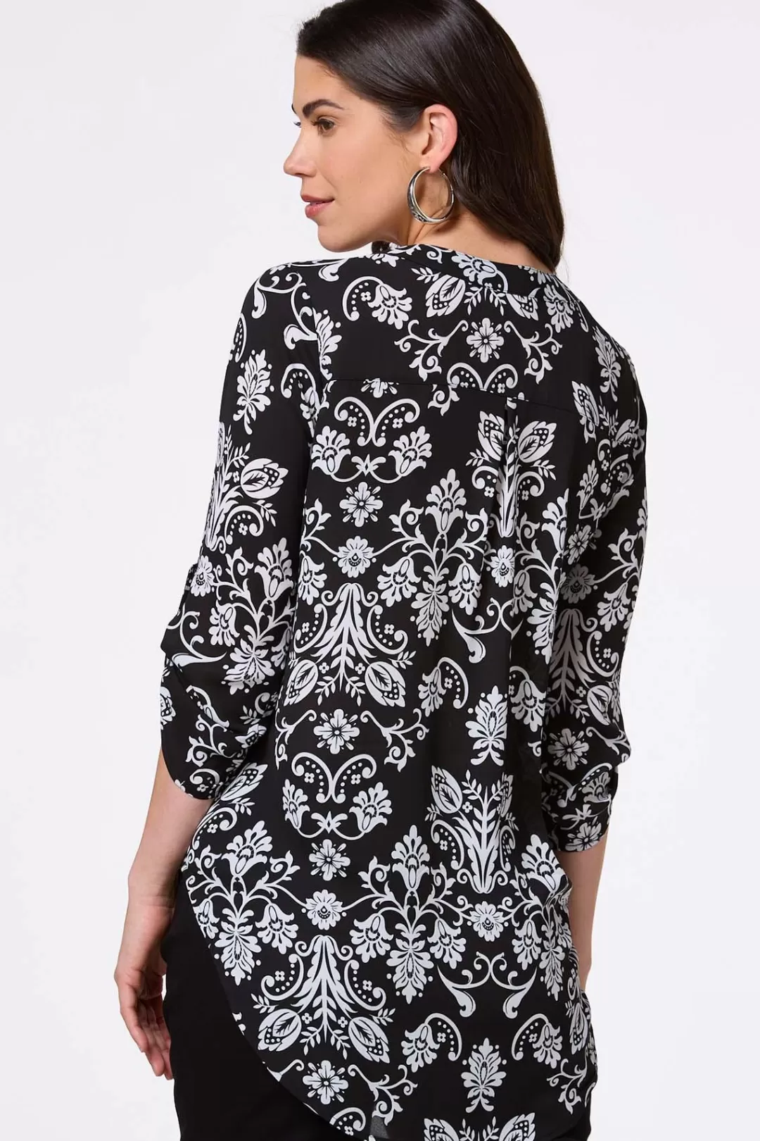 Cato Tops | Black And White Floral Tunic