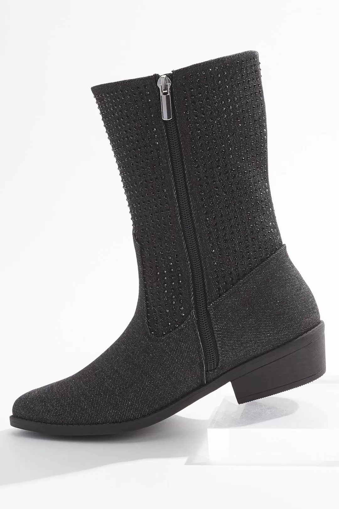 Cato Boots | Black Denim Embellished Western Boots