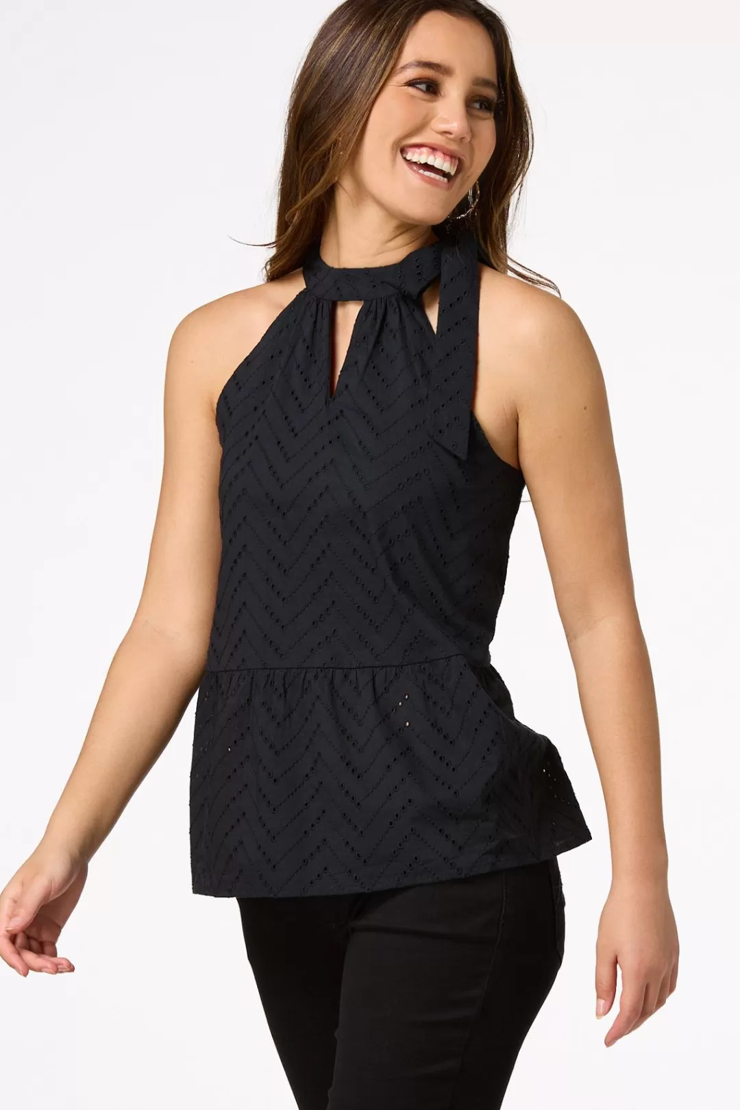 Cato Tops | Black Eyelet Tank