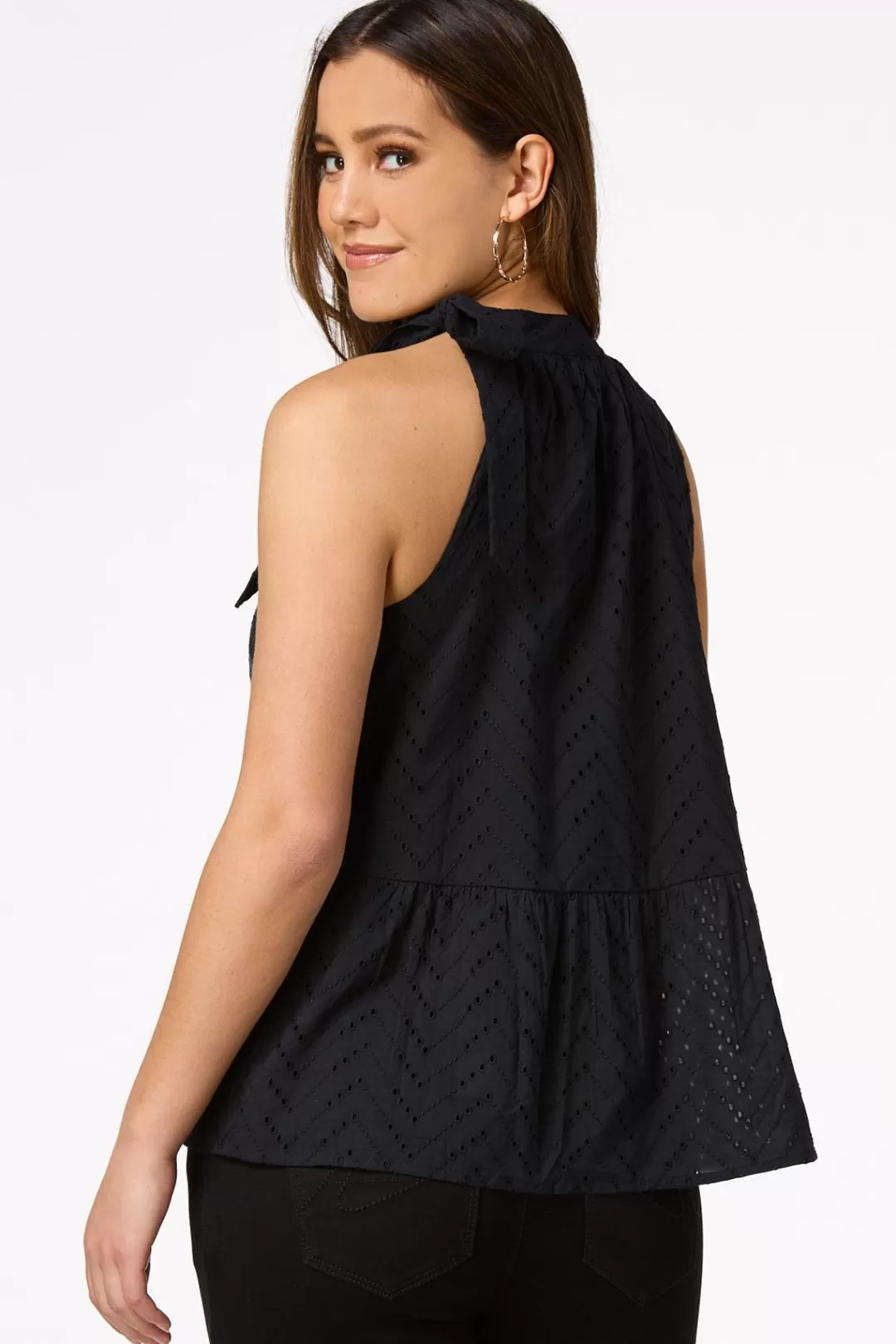 Cato Tops | Black Eyelet Tank