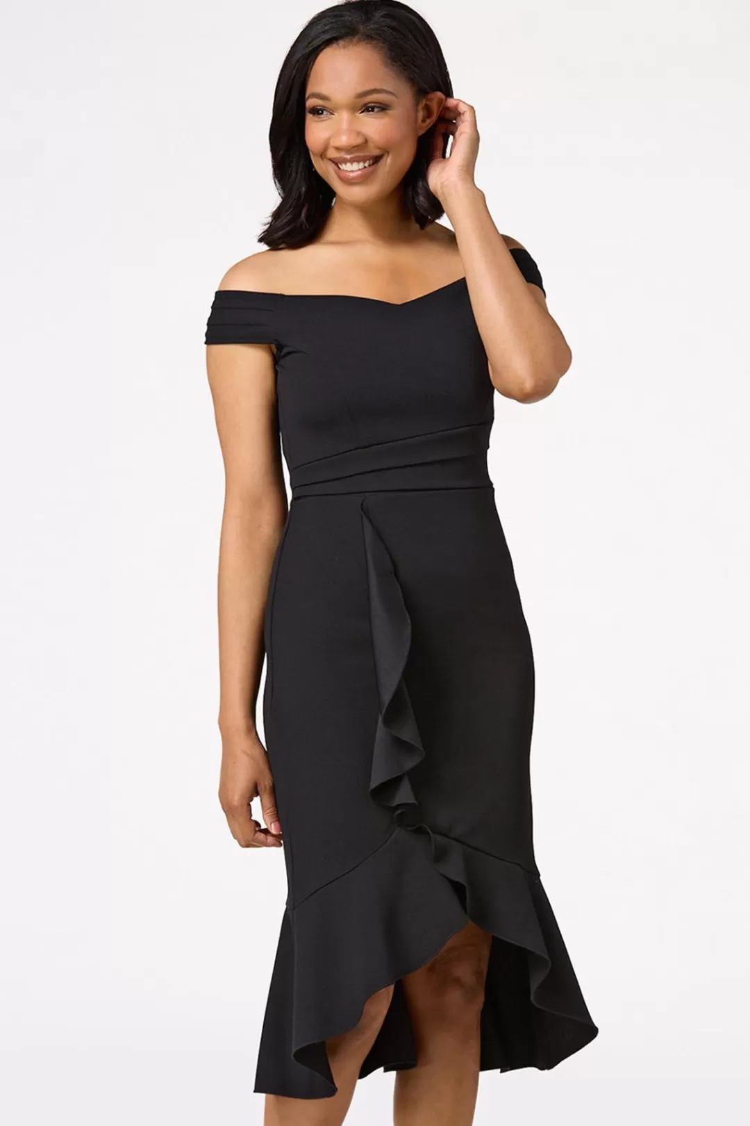 Cato Dresses | Black Ruffled Midi Dress