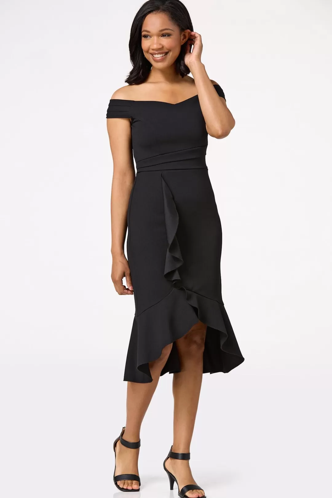 Cato Dresses | Black Ruffled Midi Dress