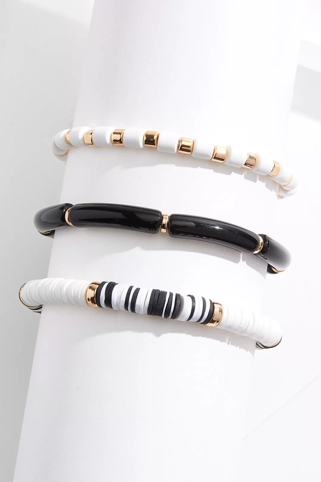 Cato Bracelets | Black White Mixed Stretch Bracelet Set