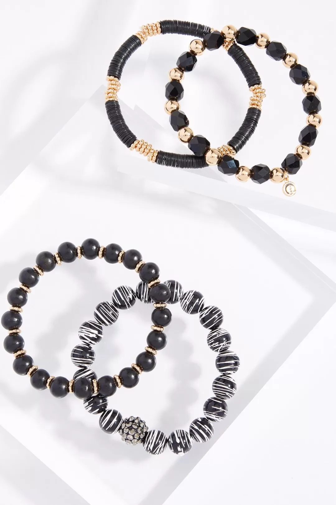 Cato Bracelets | Black White Stretch Bracelet Set