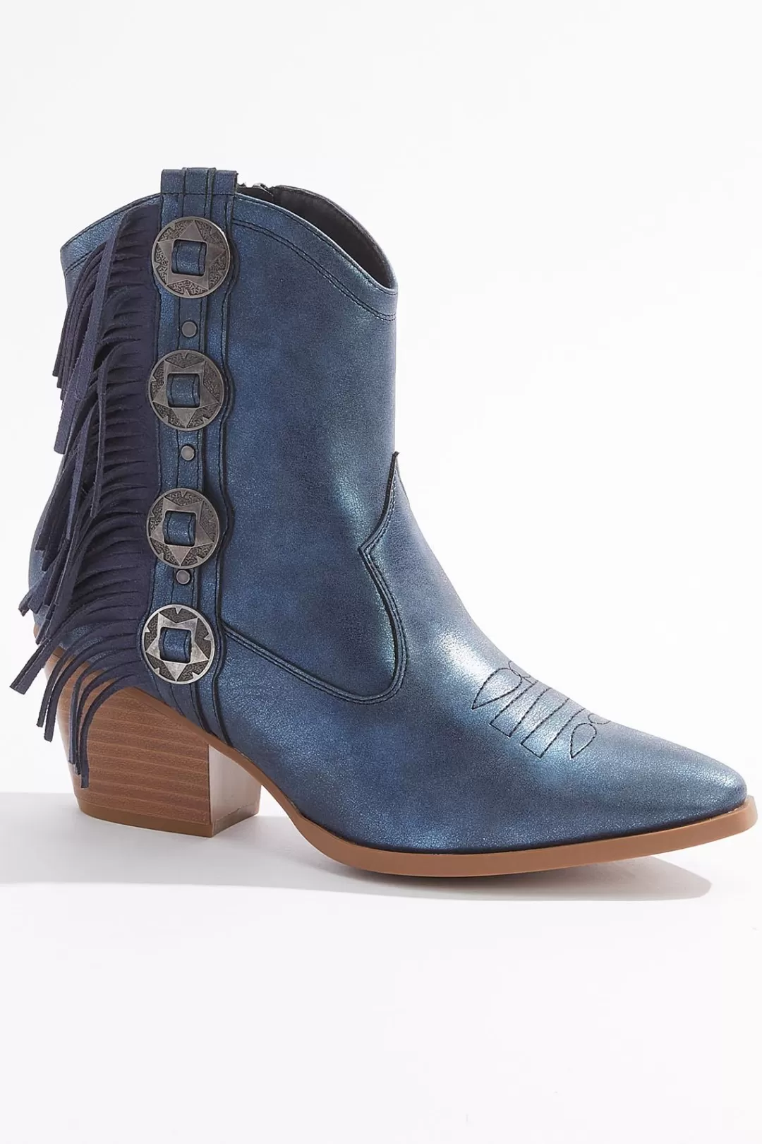 Cato Boots | Blue Fringe Western Booties