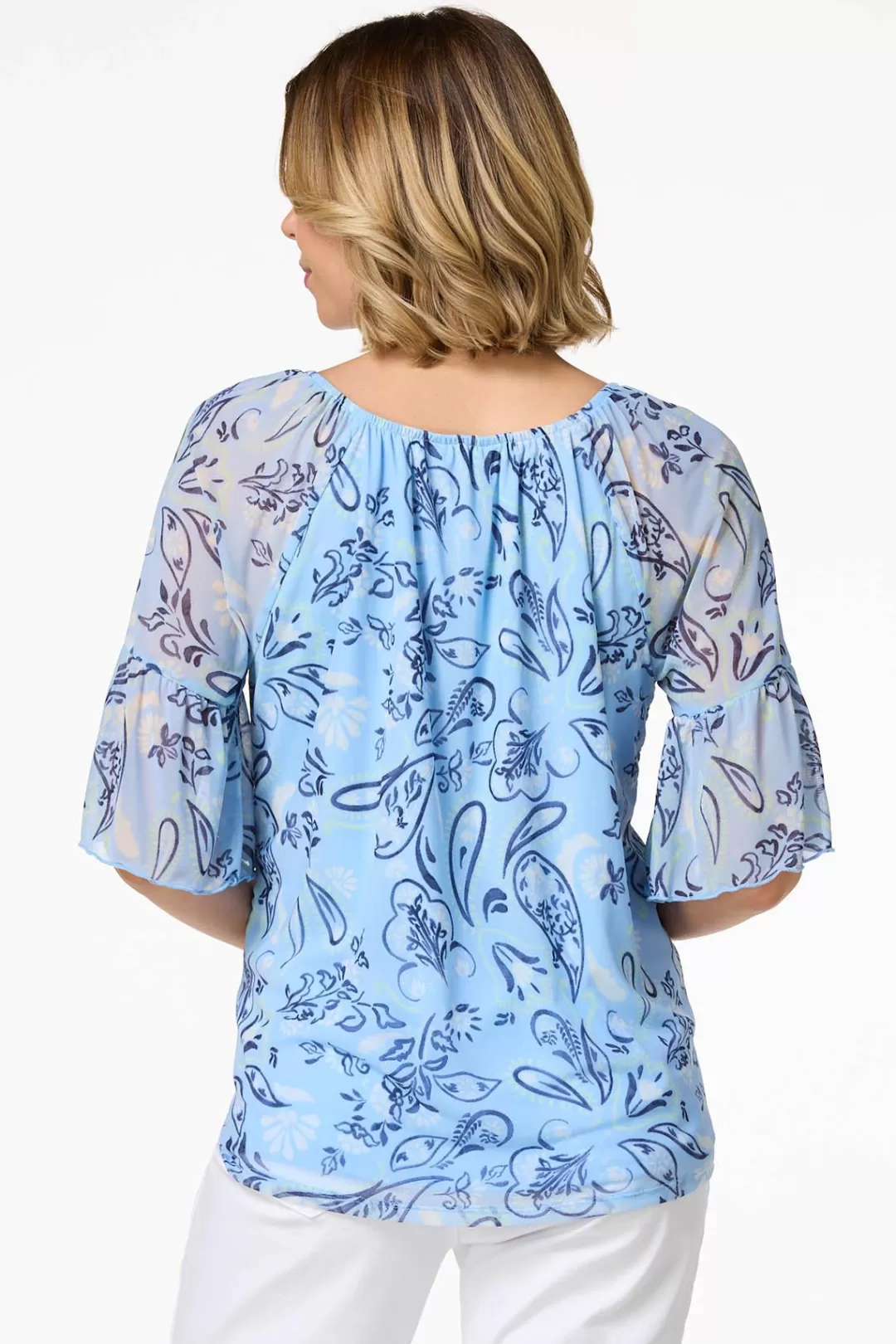 Cato Tops | Blue Mesh Floral Top