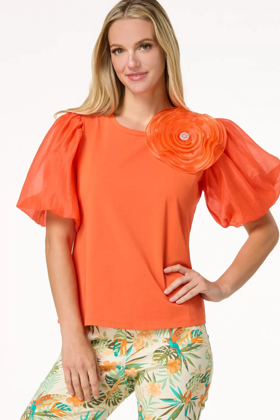 Cato Tops | Bubble Sleeve Rosette Top