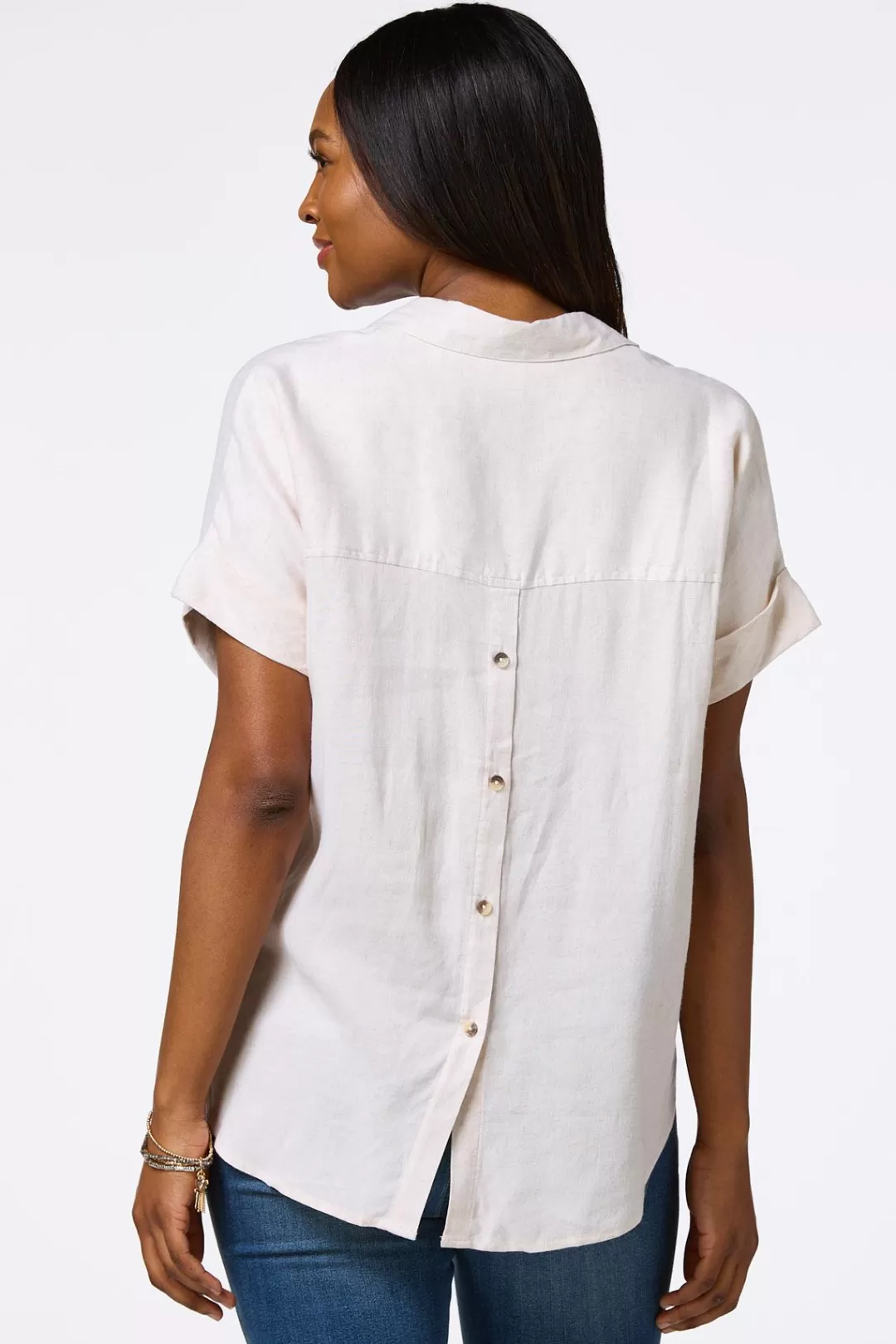 Cato Tops | Button Back Linen Shirt