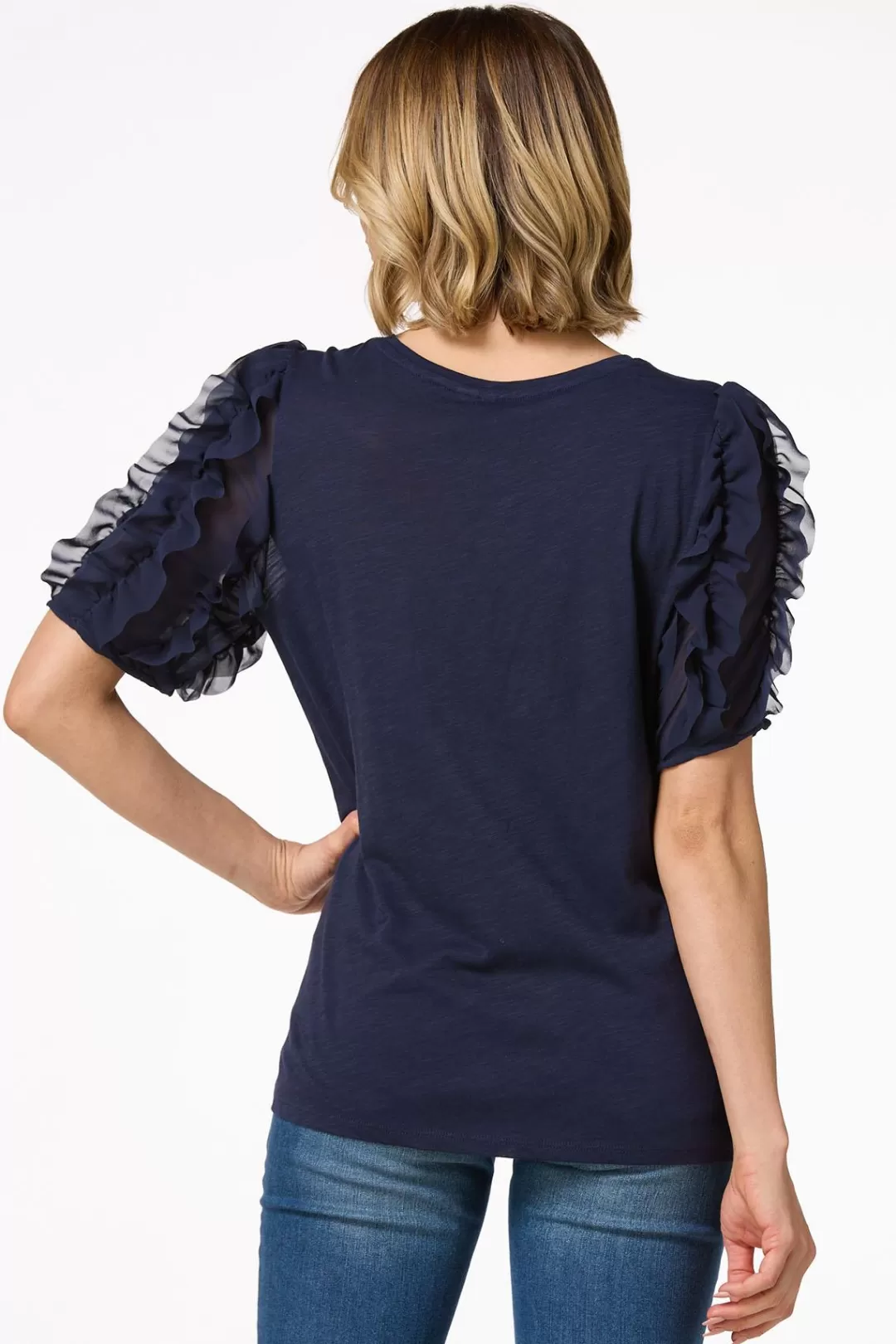 Cato Tops | Chiffon Ruffled Sleeve Top