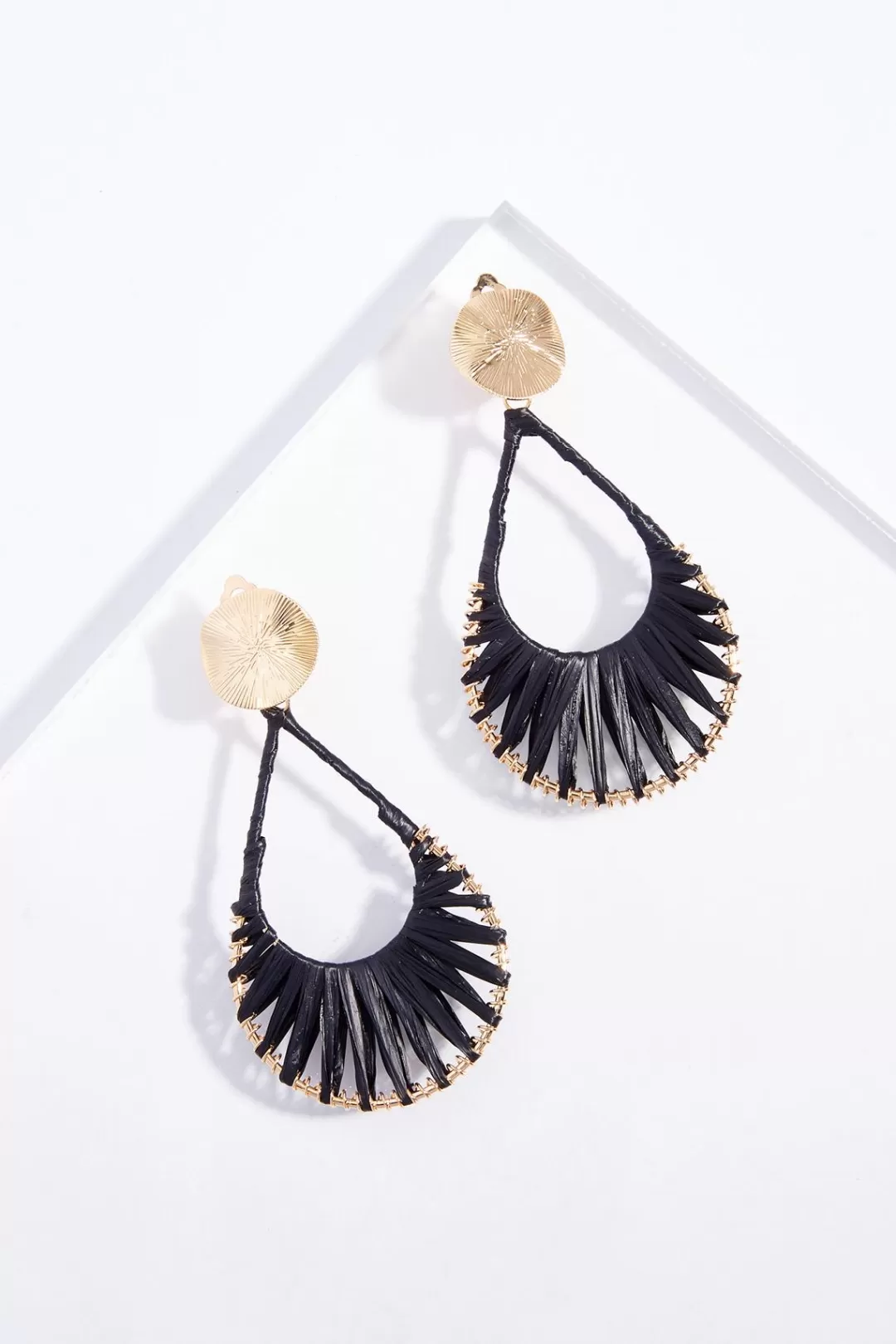 Cato Earrings | Clip- On Raffia Wrapped Tear Earrings