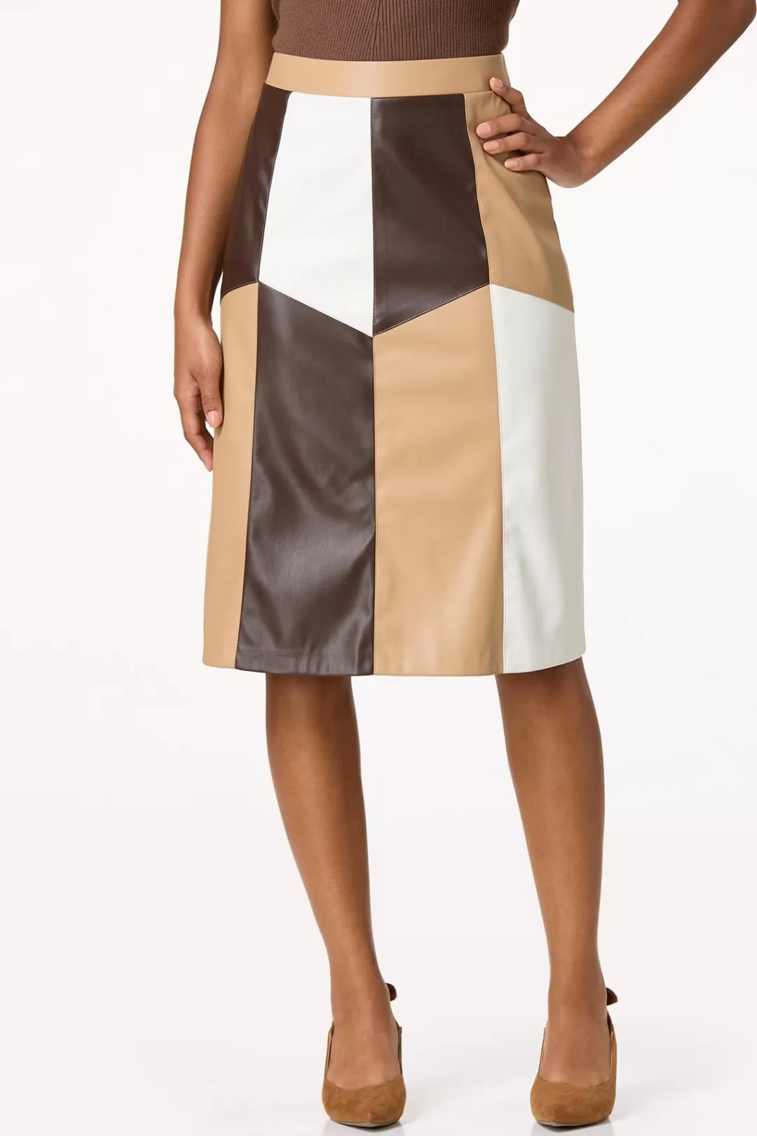 Cato Skirts | Colorblock Faux Leather Skirt