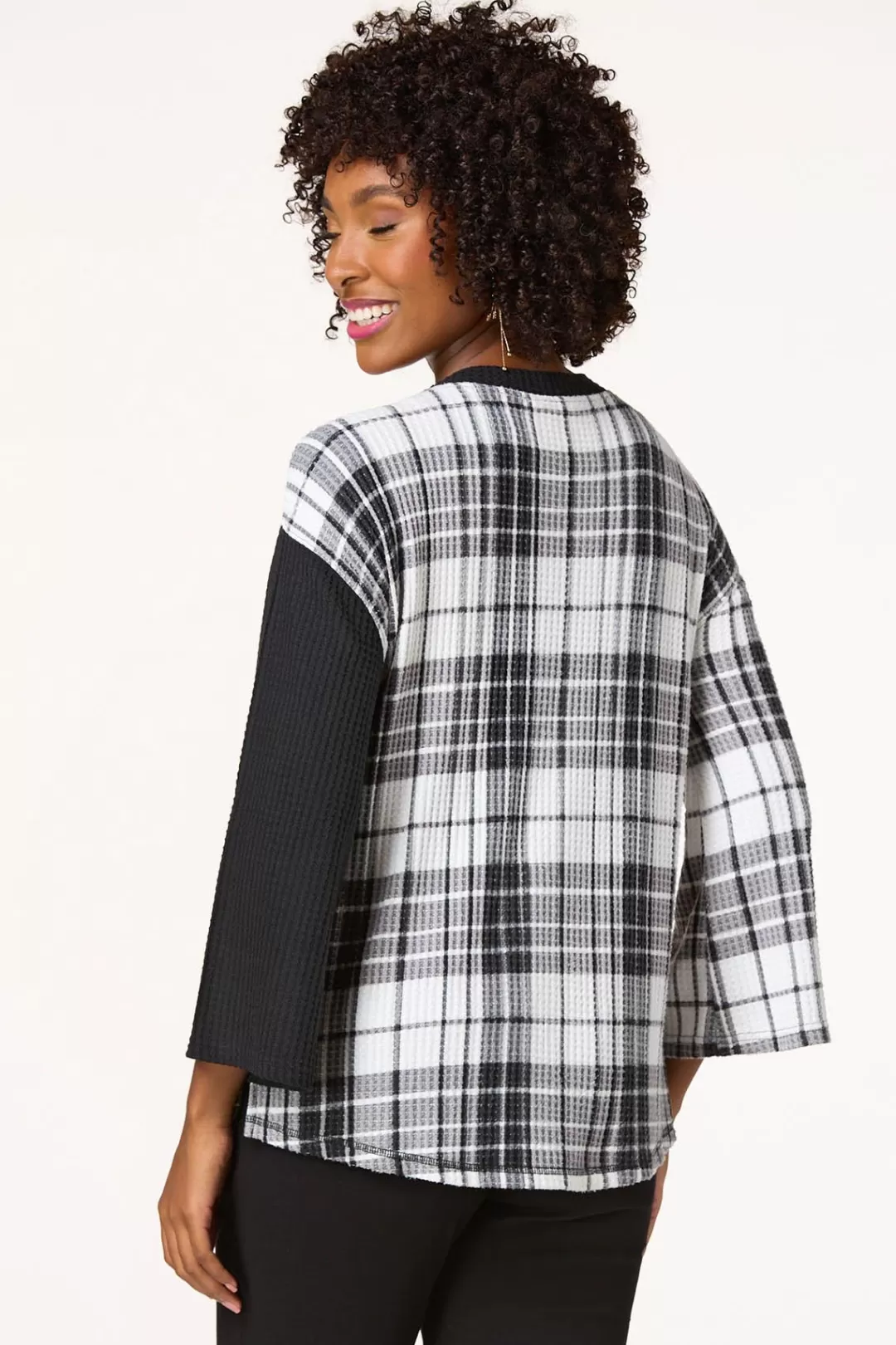 Cato Tops | Colorblock Plaid Waffle Top