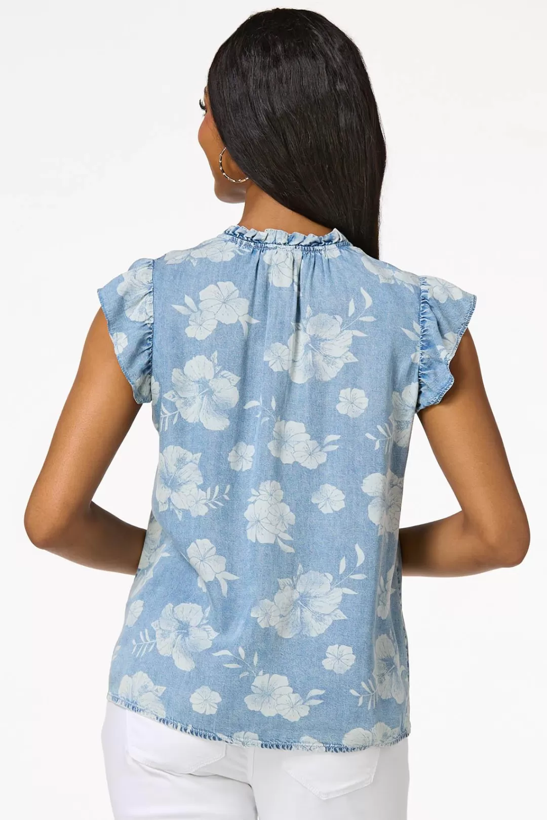 Cato Tops | Contrast Floral Chambray Top