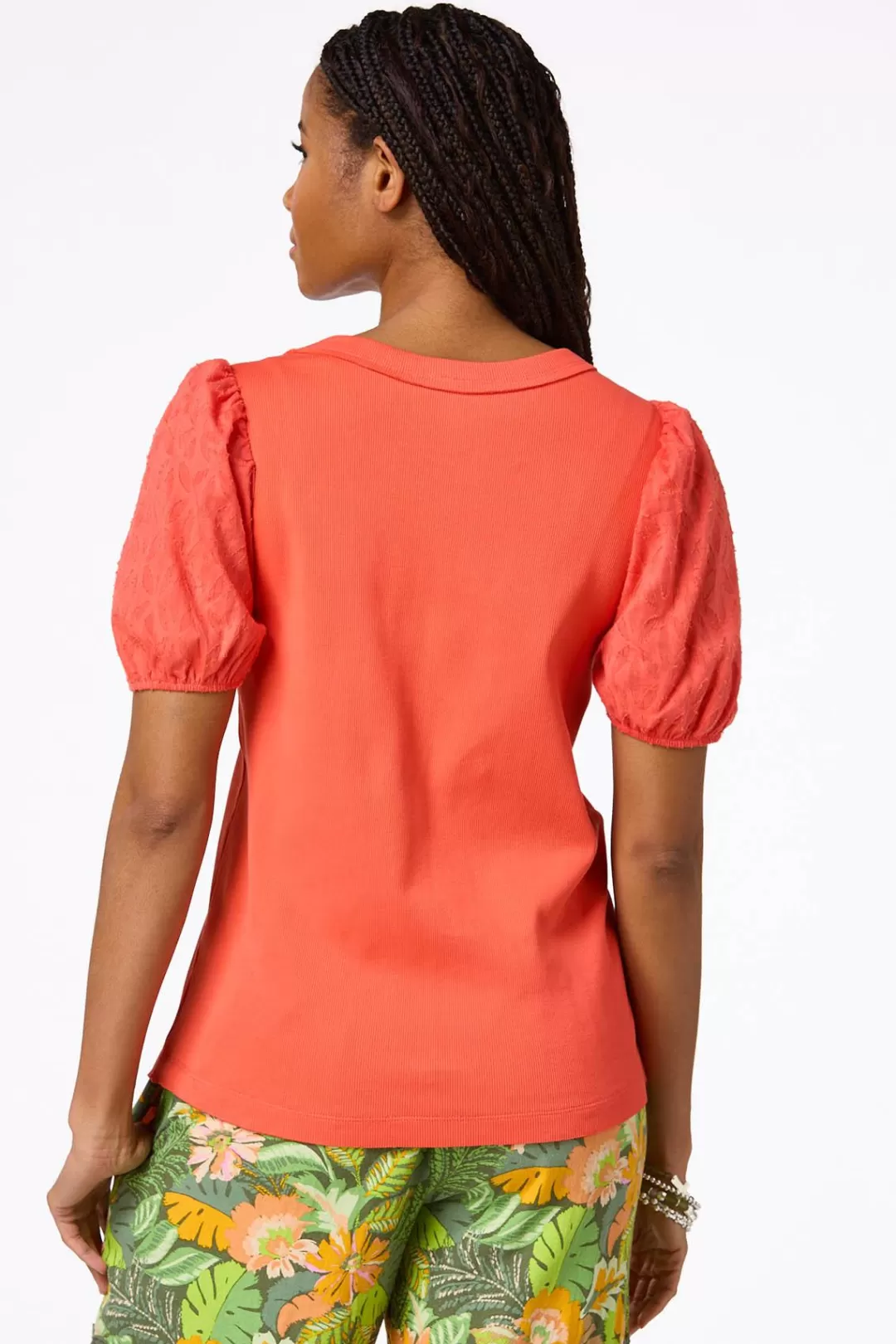 Cato Tops | Coral Puff Sleeve Top