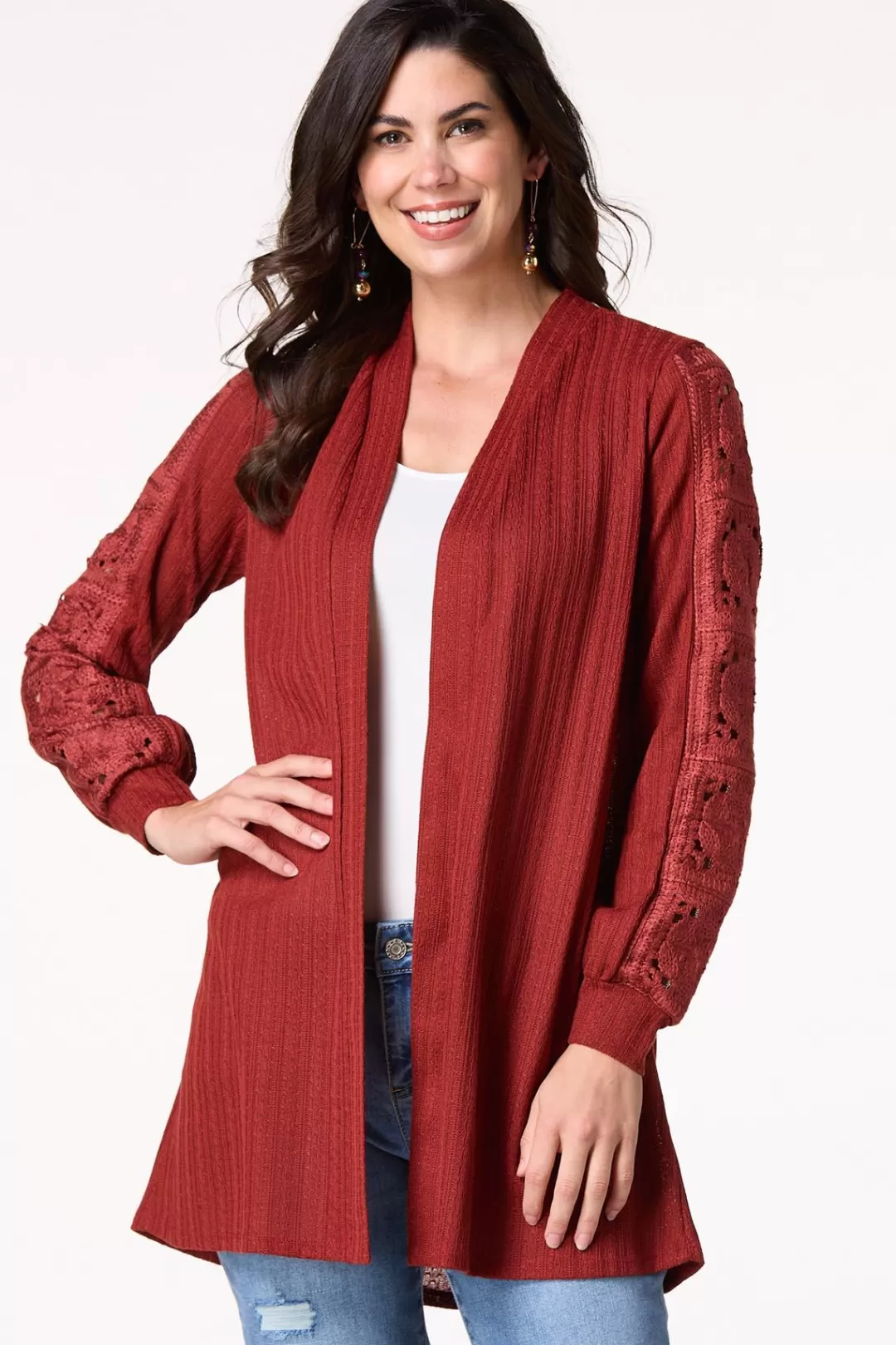 Cato Tops | Crochet Sleeve Cardigan