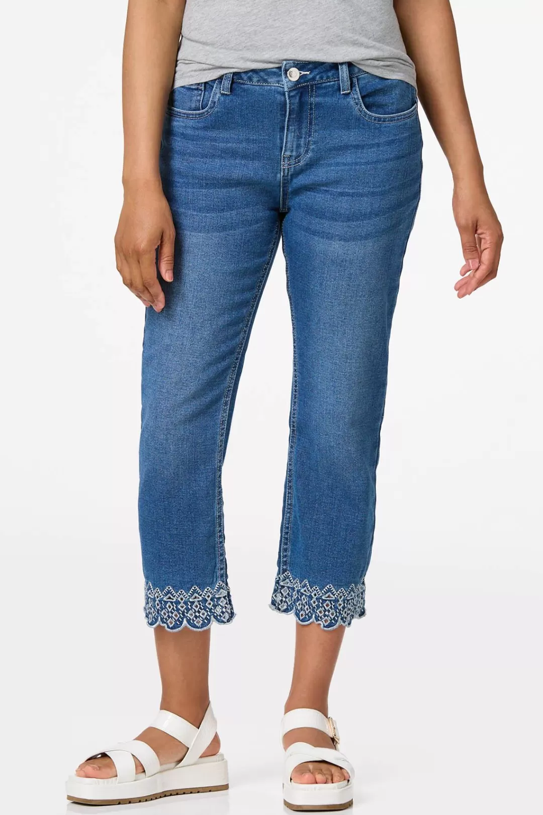 Cato Jeans | Cropped Embroidered Trim Jeans