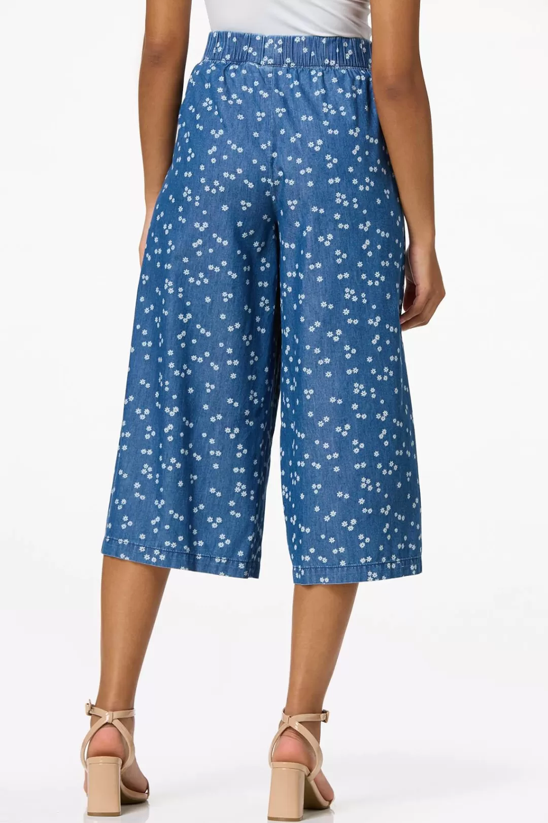 Cato Pants | Cropped Floral Chambray Pants