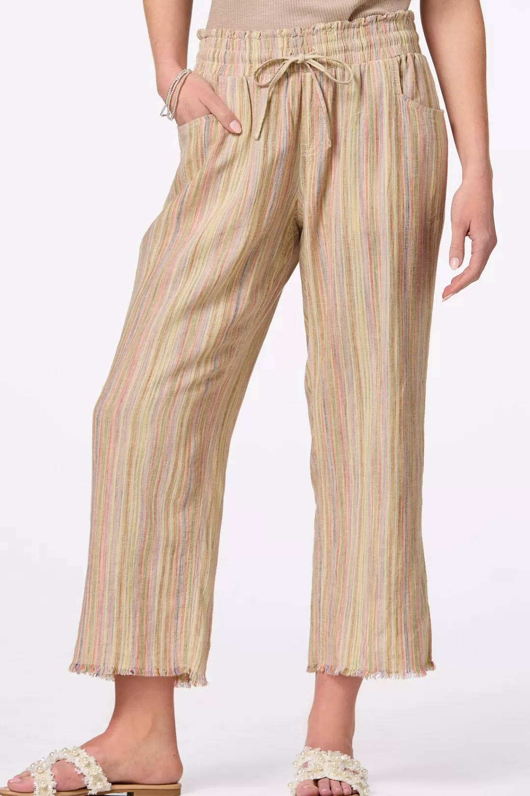 Cato Pants | Cropped Stripe Linen Pants