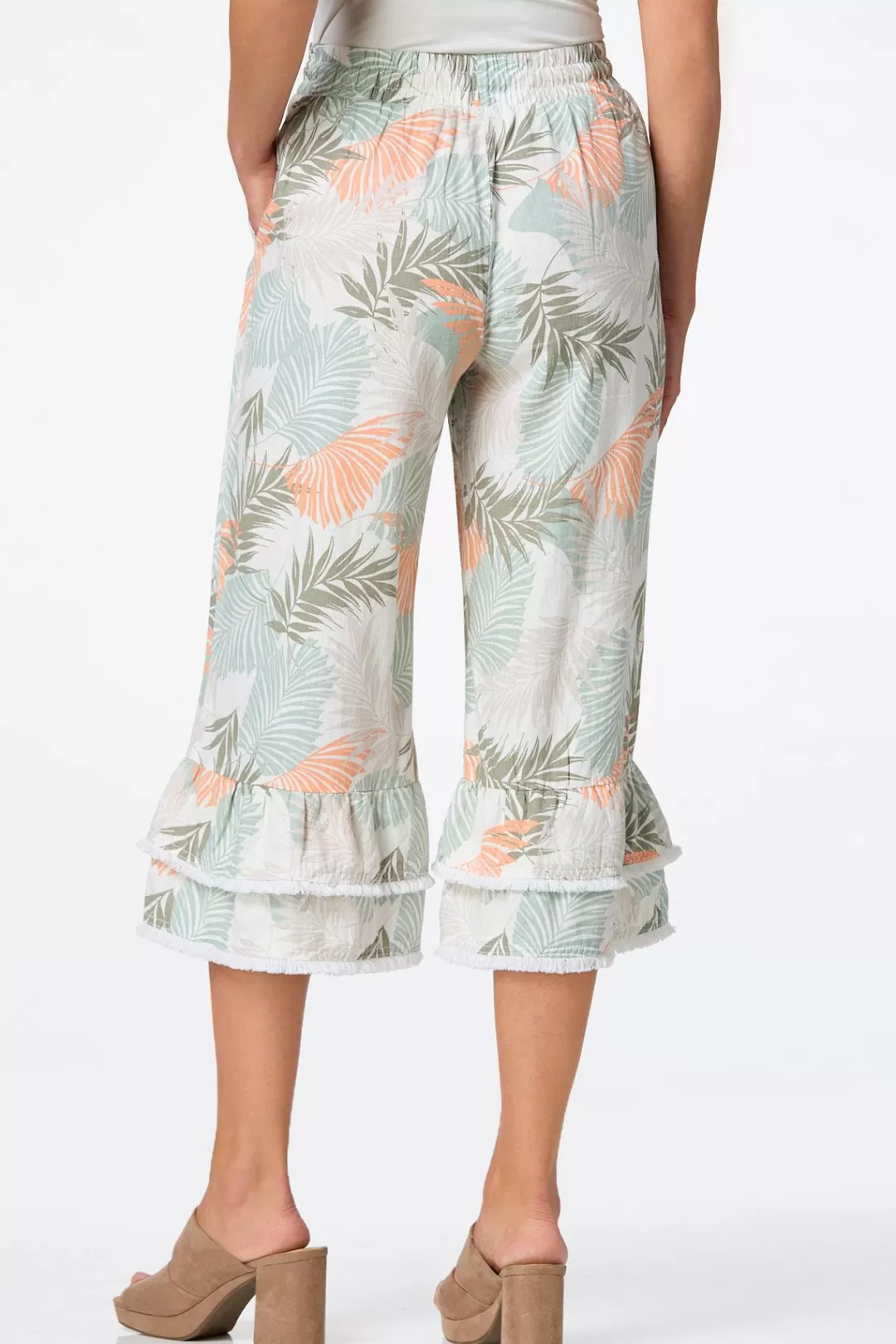 Cato Pants | Cropped Tropical Ruffled Pants