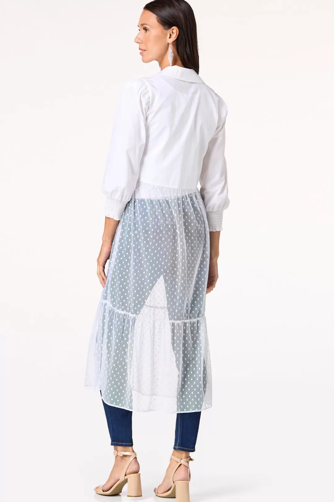 Cato Tops | Dotted Mesh Poplin Duster