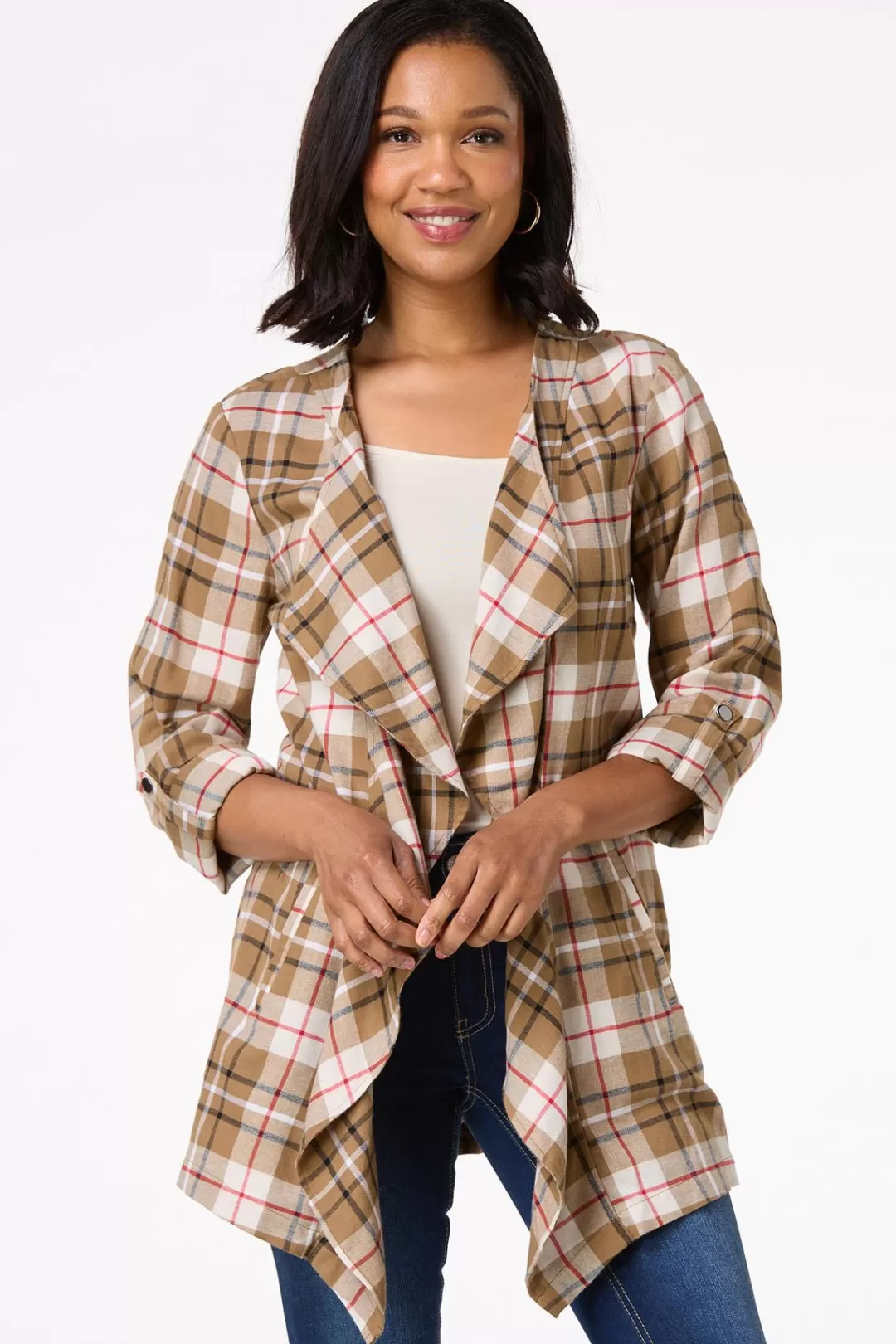 Cato Jackets & Vests | Draped Plaid Cardigan