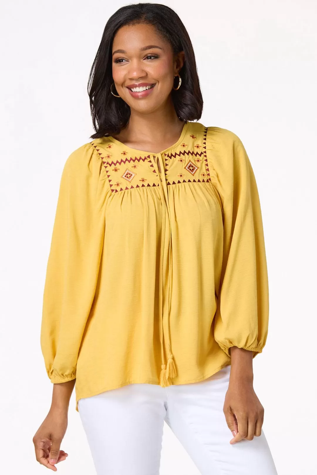 Cato Tops | Embroidered Aztec Poet Top