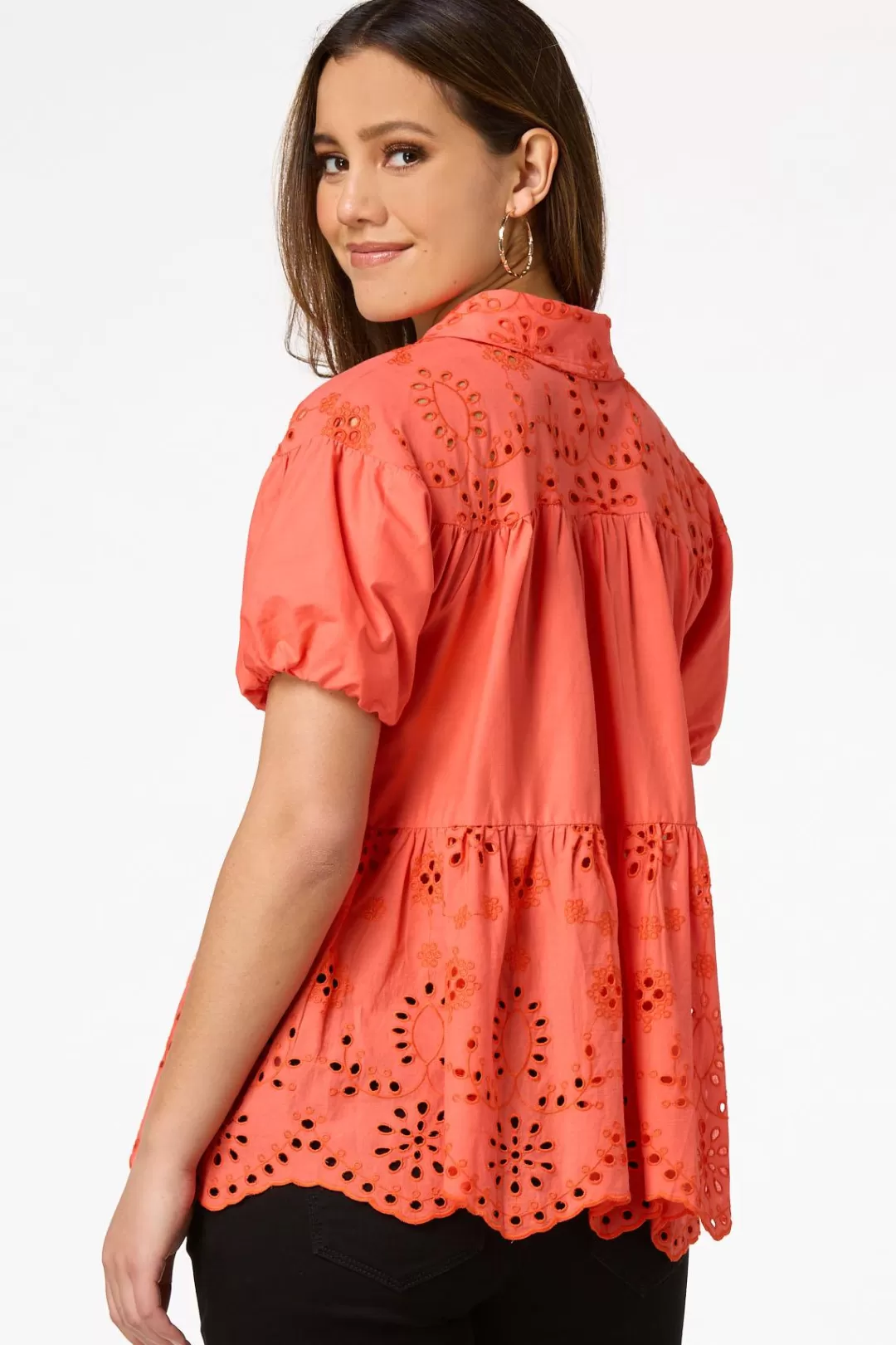 Cato Tops | Eyelet Balloon Sleeve Top