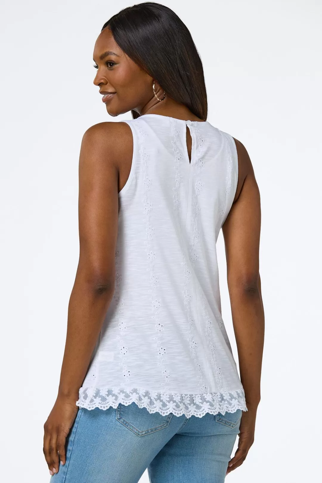 Cato Tops | Eyelet Lace Hem Tank