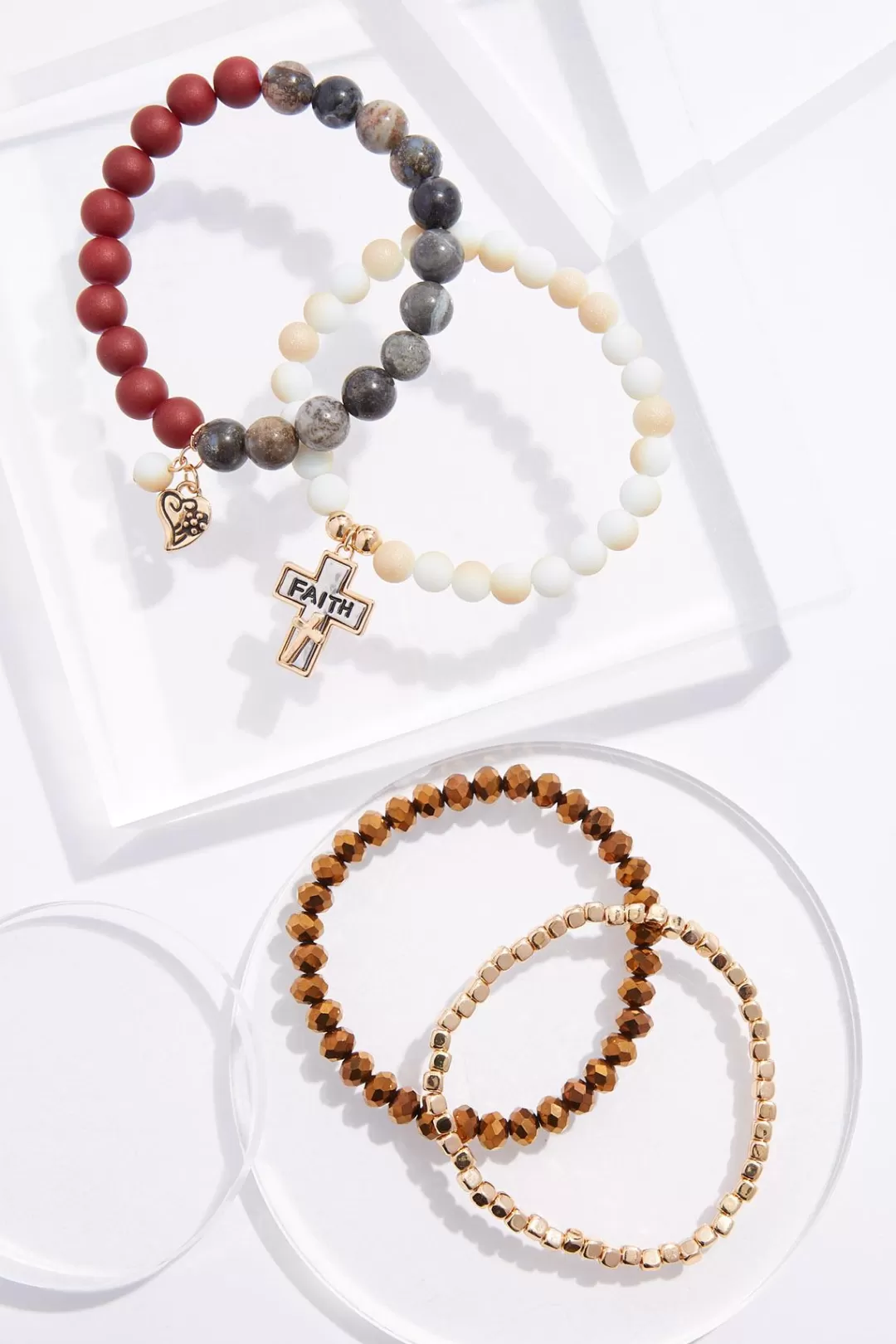 Cato Inspirational | Bracelets | Faith Cross Charm Stretch Bracelet Set