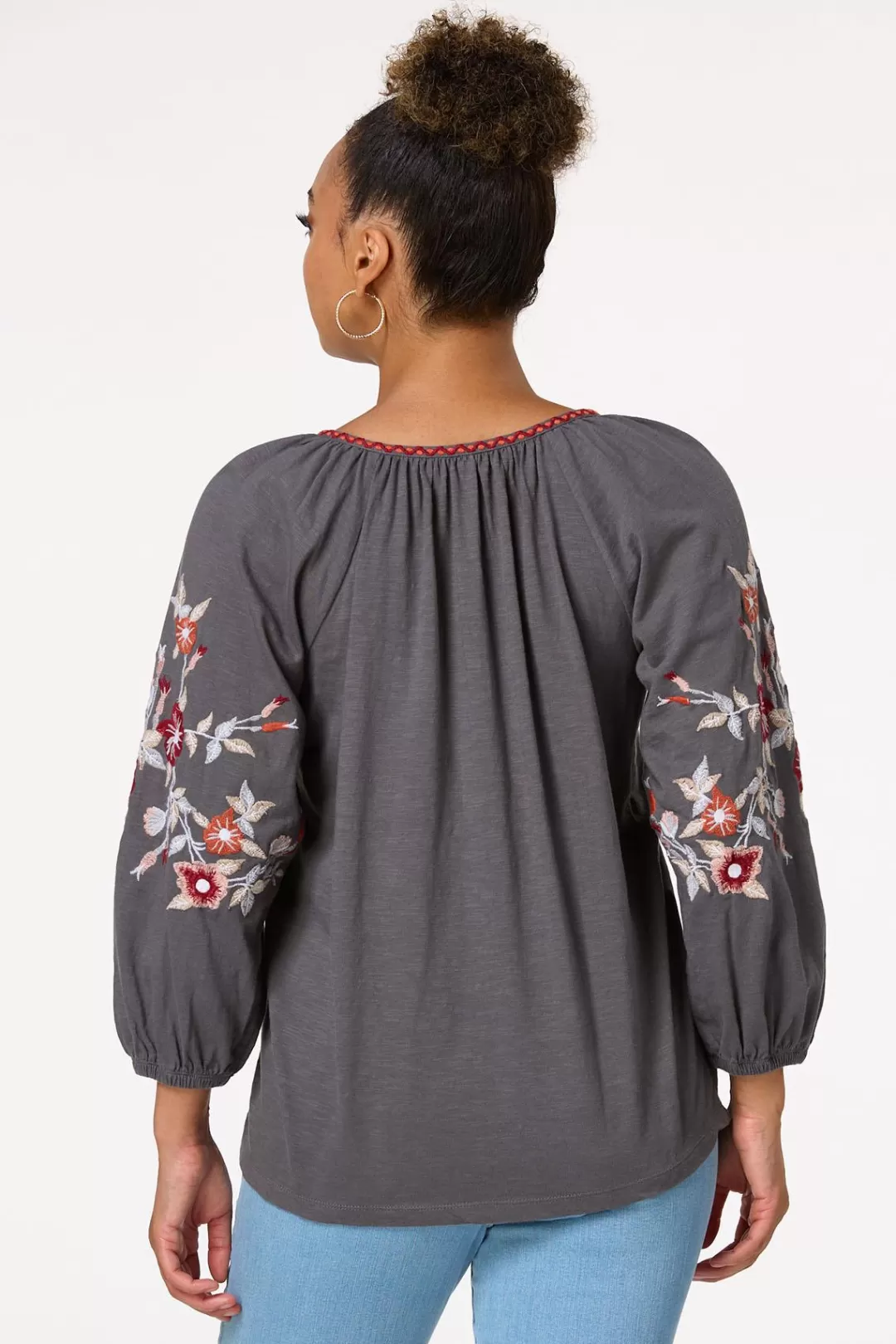 Cato Tops | Fall Floral Embroidered Top