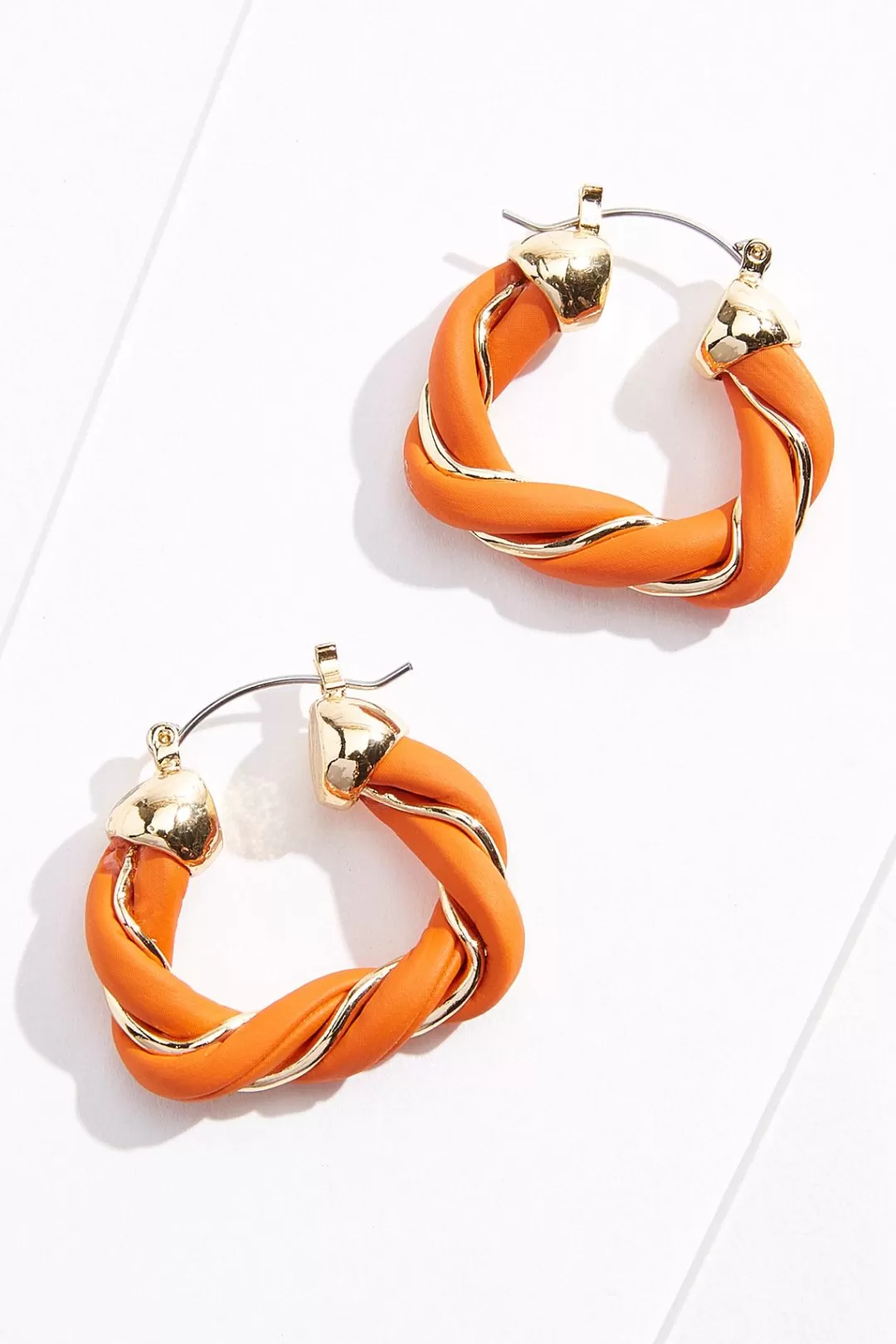 Cato Earrings | Faux Leather Metal Twist Hoop Earrings