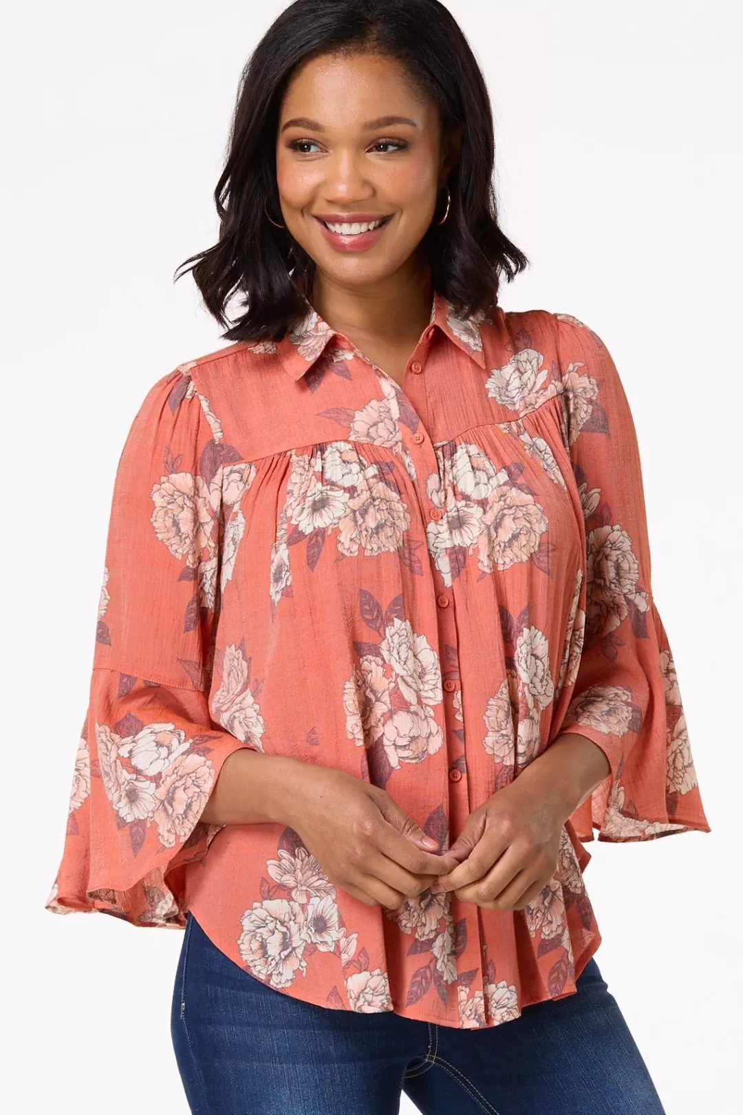 Cato Tops | Fiery Floral Shirt