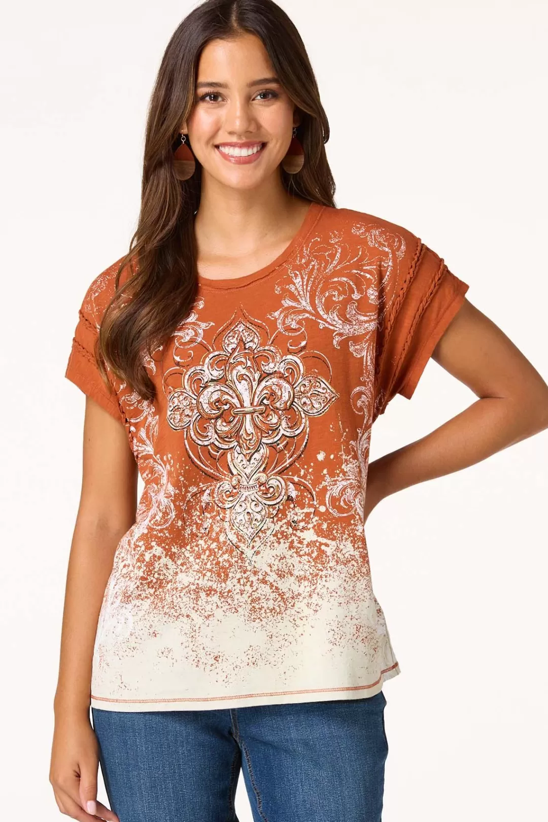 Cato Tops | Filigree Braided Trim Tee