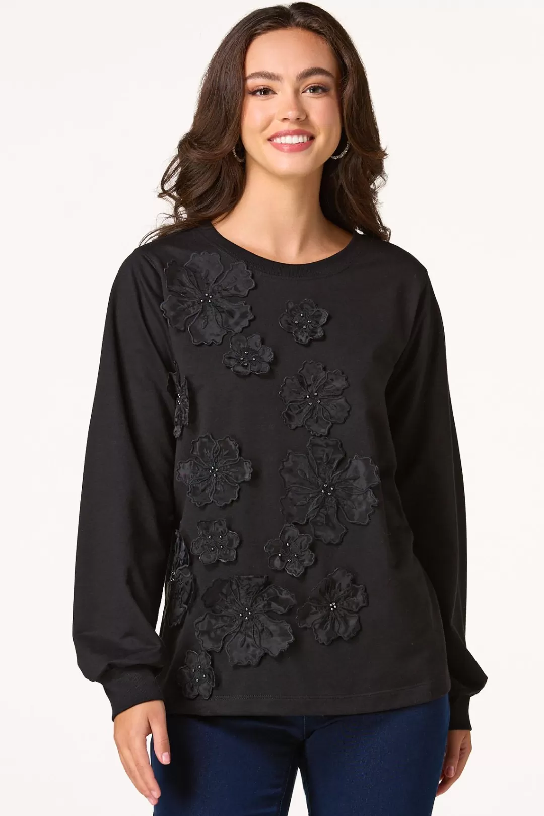 Cato Tops | Floral Applique Sweatshirt