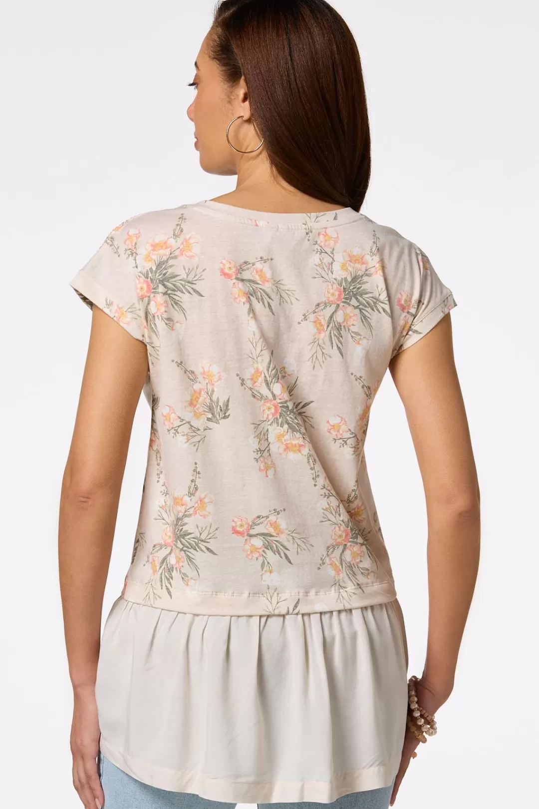 Cato Tops | Floral Eyelet Hem Top