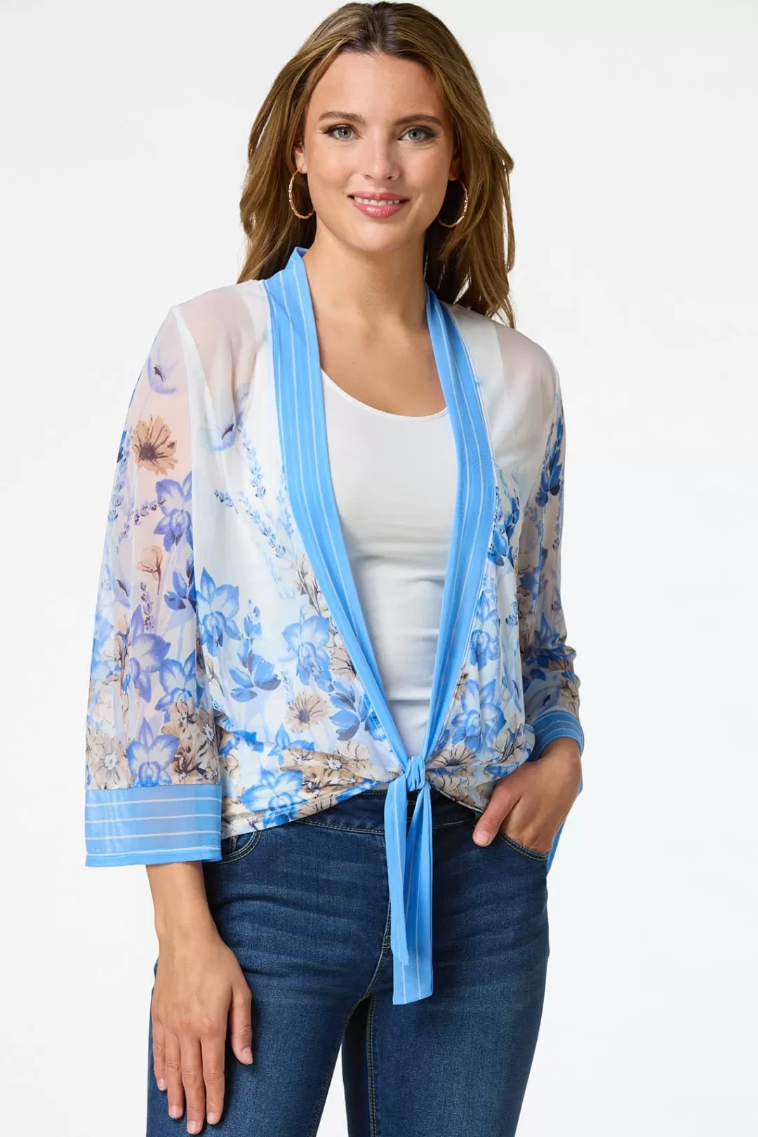 Cato Tops | Floral Mesh Kimono