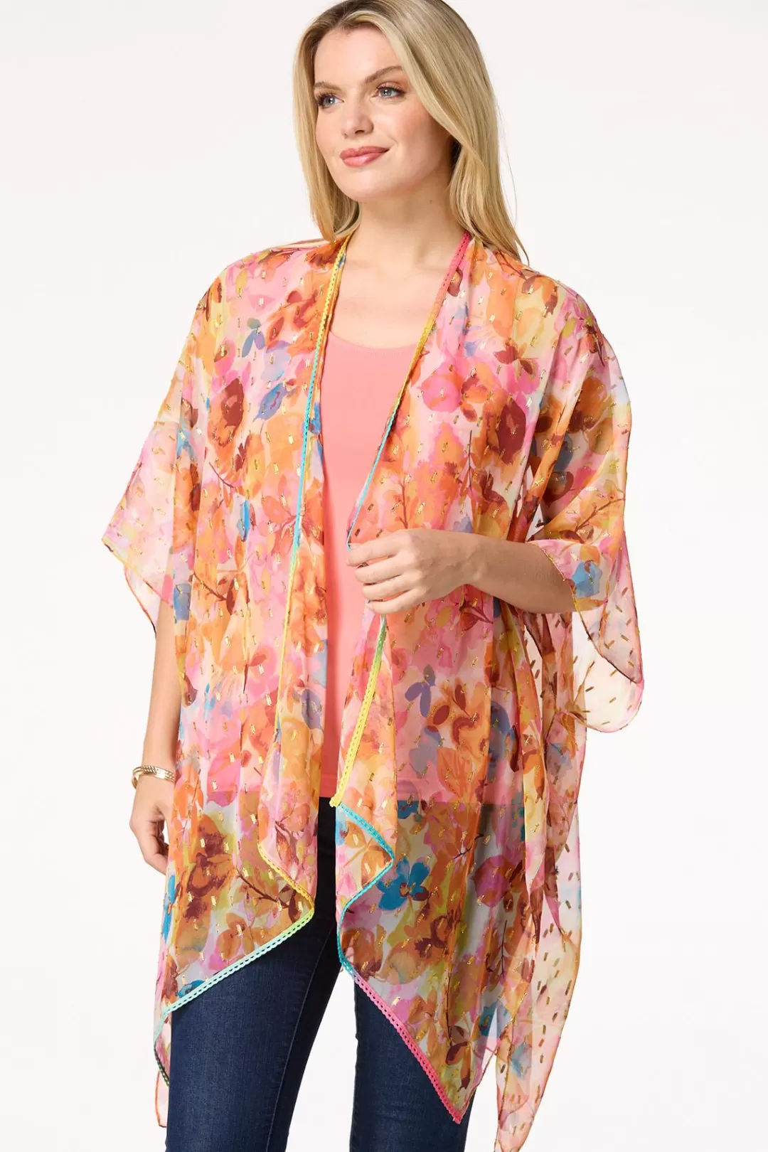 Cato Cover Ups | Tops | Floral Metallic Kimono