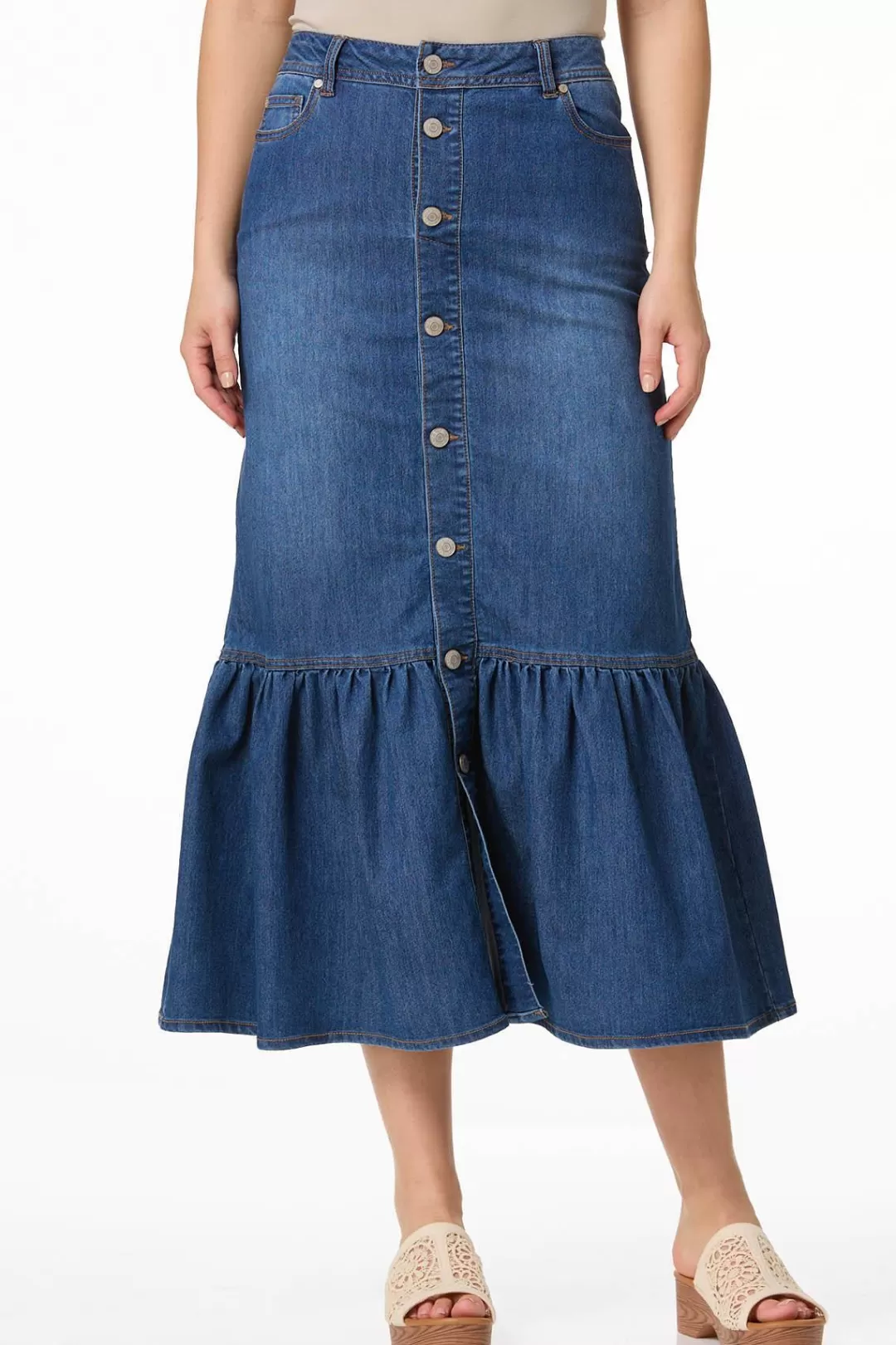 Cato Skirts | Jeans | Flounced Denim Maxi Skirt