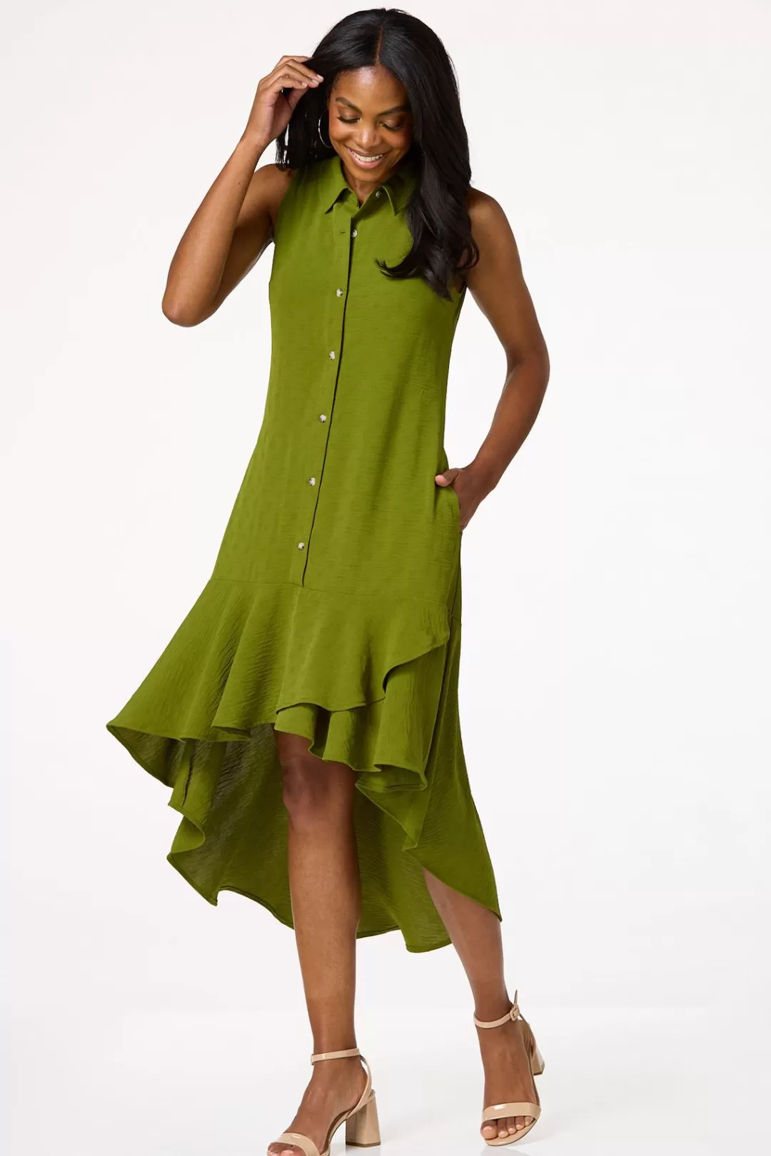 Cato Dresses | Flounced High- Low Shirt Dress