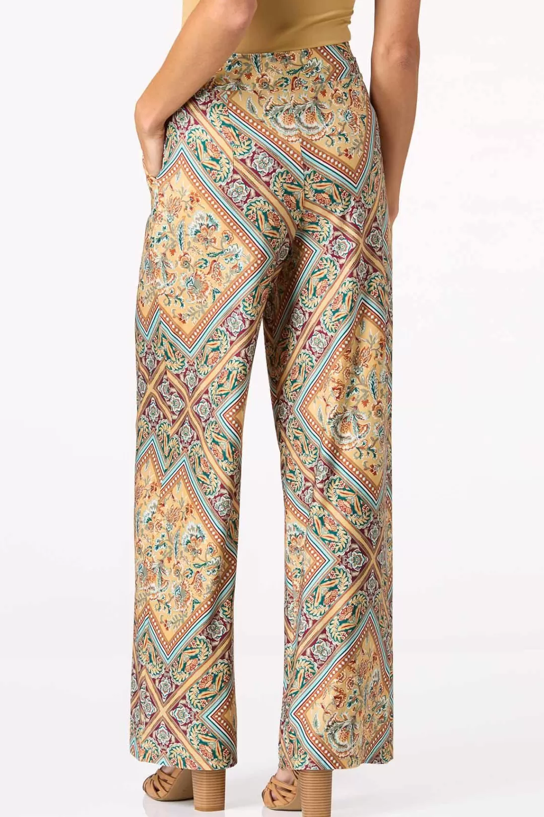 Cato Pants | Framed Floral Wide Leg Pants