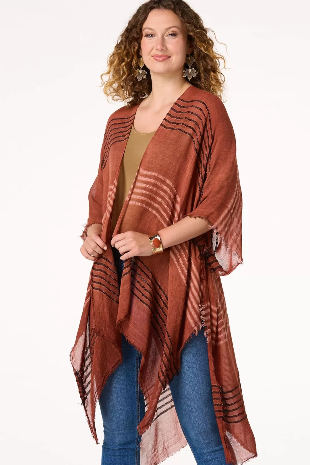 Cato Cover Ups | Tops | Frayed Trim Stripe Kimono