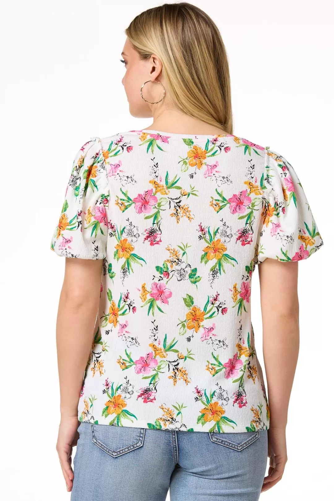 Cato Tops | Garden Floral Puff Sleeve Top