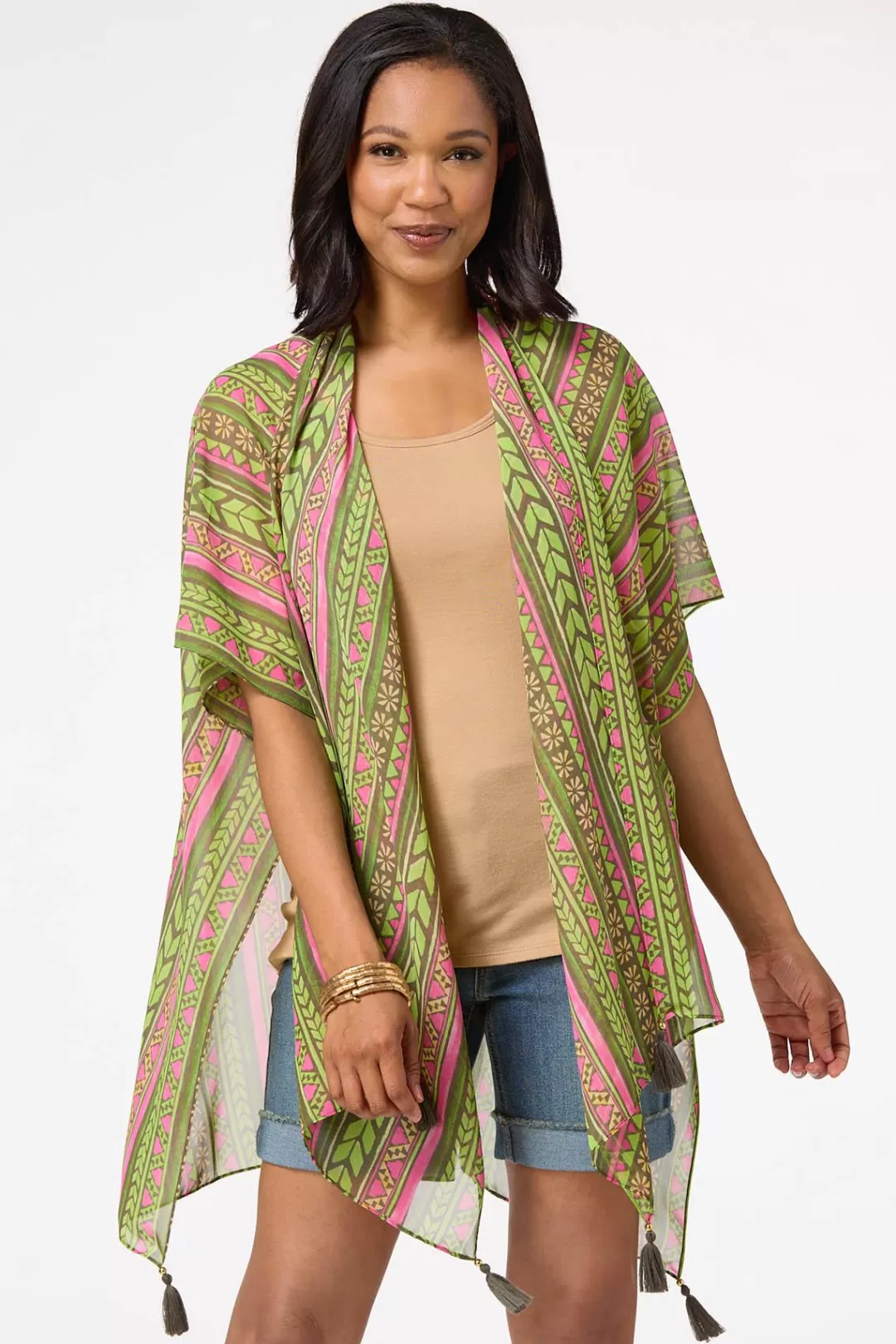 Cato Cover Ups | Tops | Geo Border Stripe Kimono