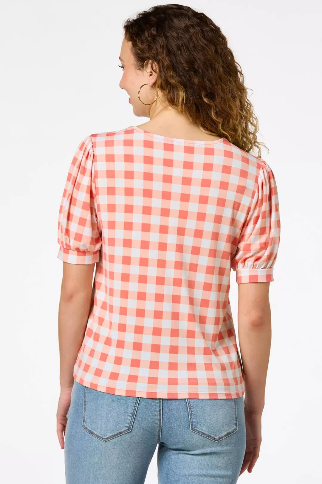 Cato Tops | Gingham Puff Sleeve Top