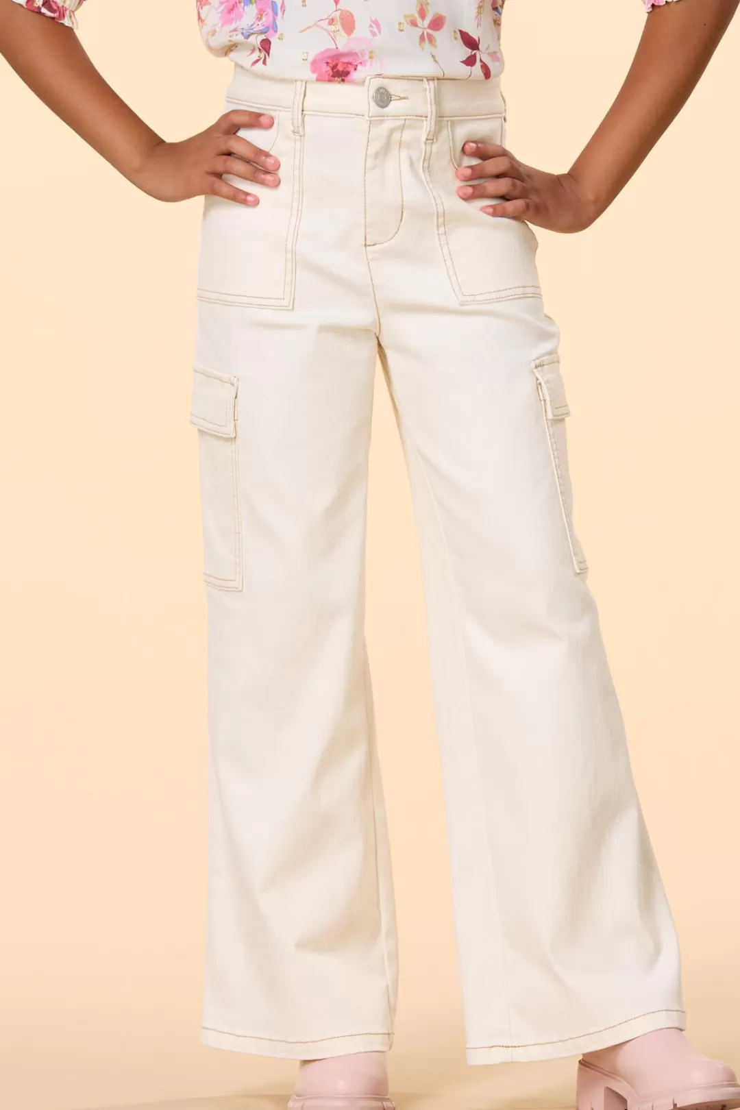 Cato Bottoms | Girls Contrast Wide Leg Twill Pants